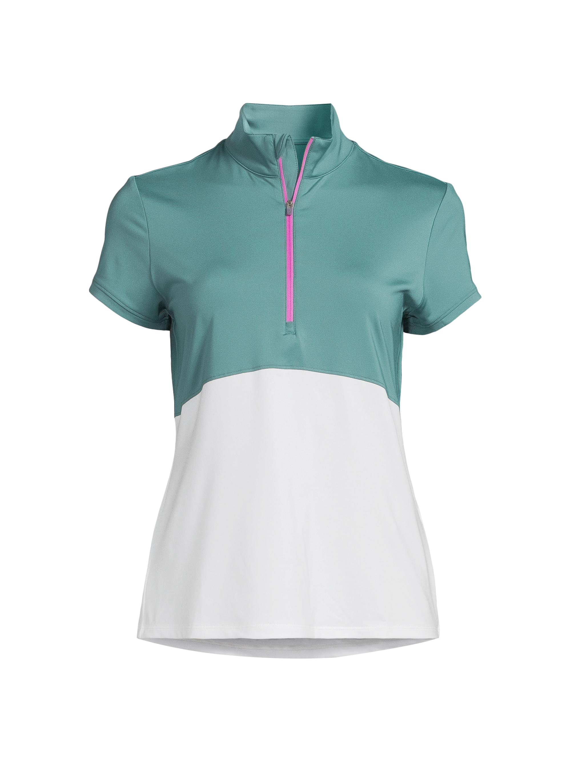 SIMKHAI Women's Chelsea Colorblocked Mock Turtleneck Zip-Front Top - Blue Smoke