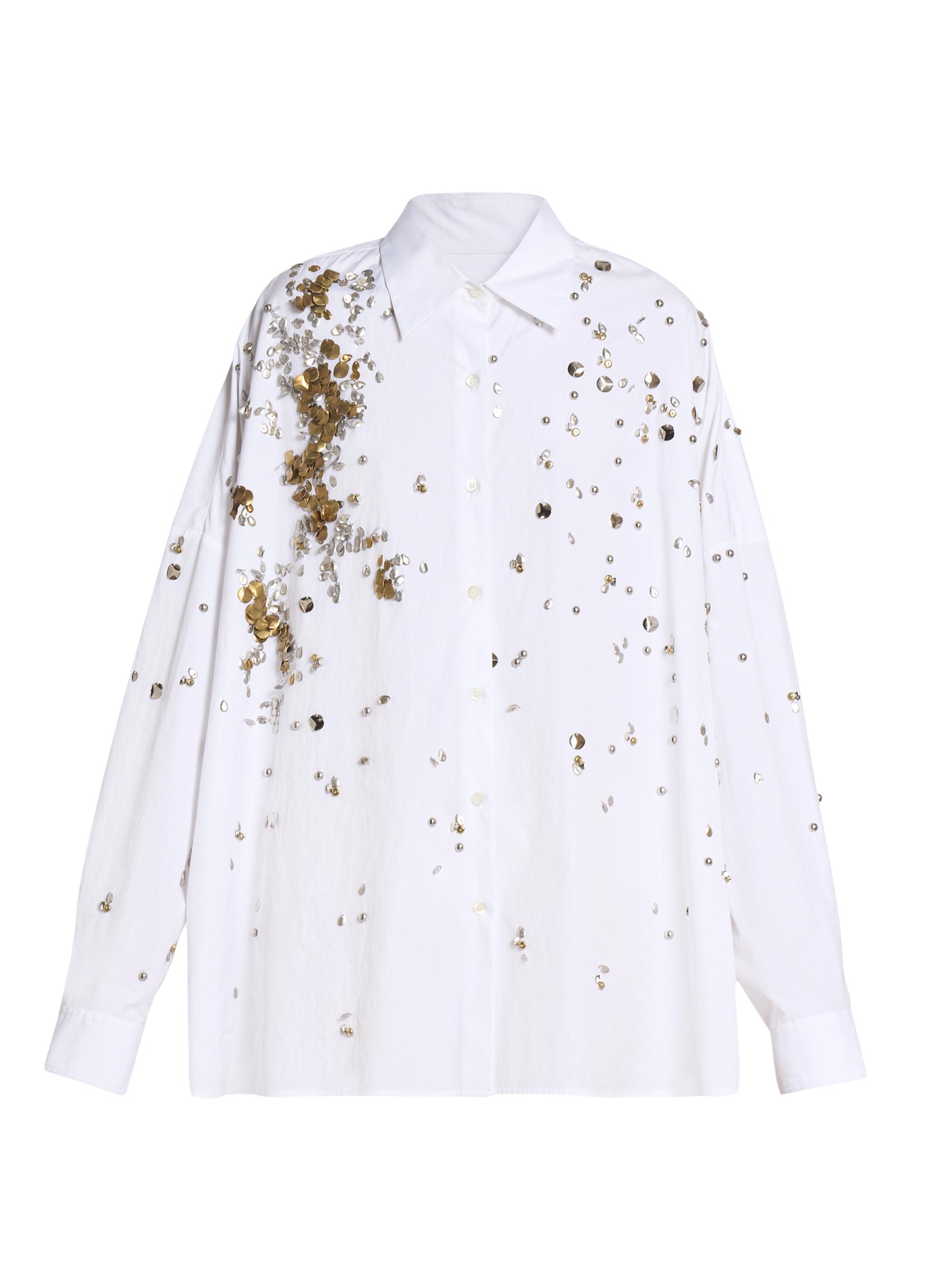 Dries Van Noten Women's Casia Embellished Cotton Poplin Shirt - White