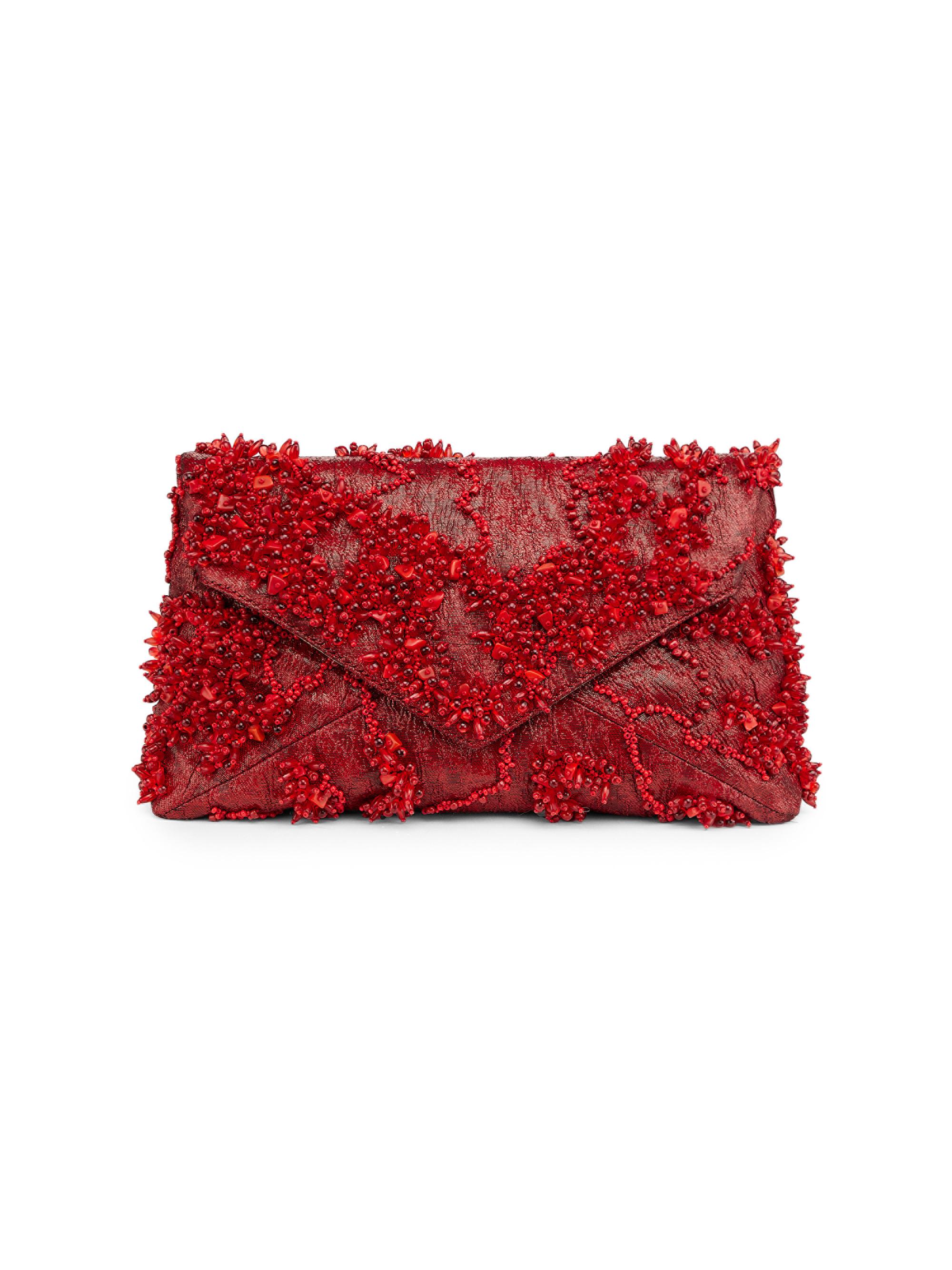 Dries Van Noten Women's Jacquard Embellished Envelope Clutch - Red