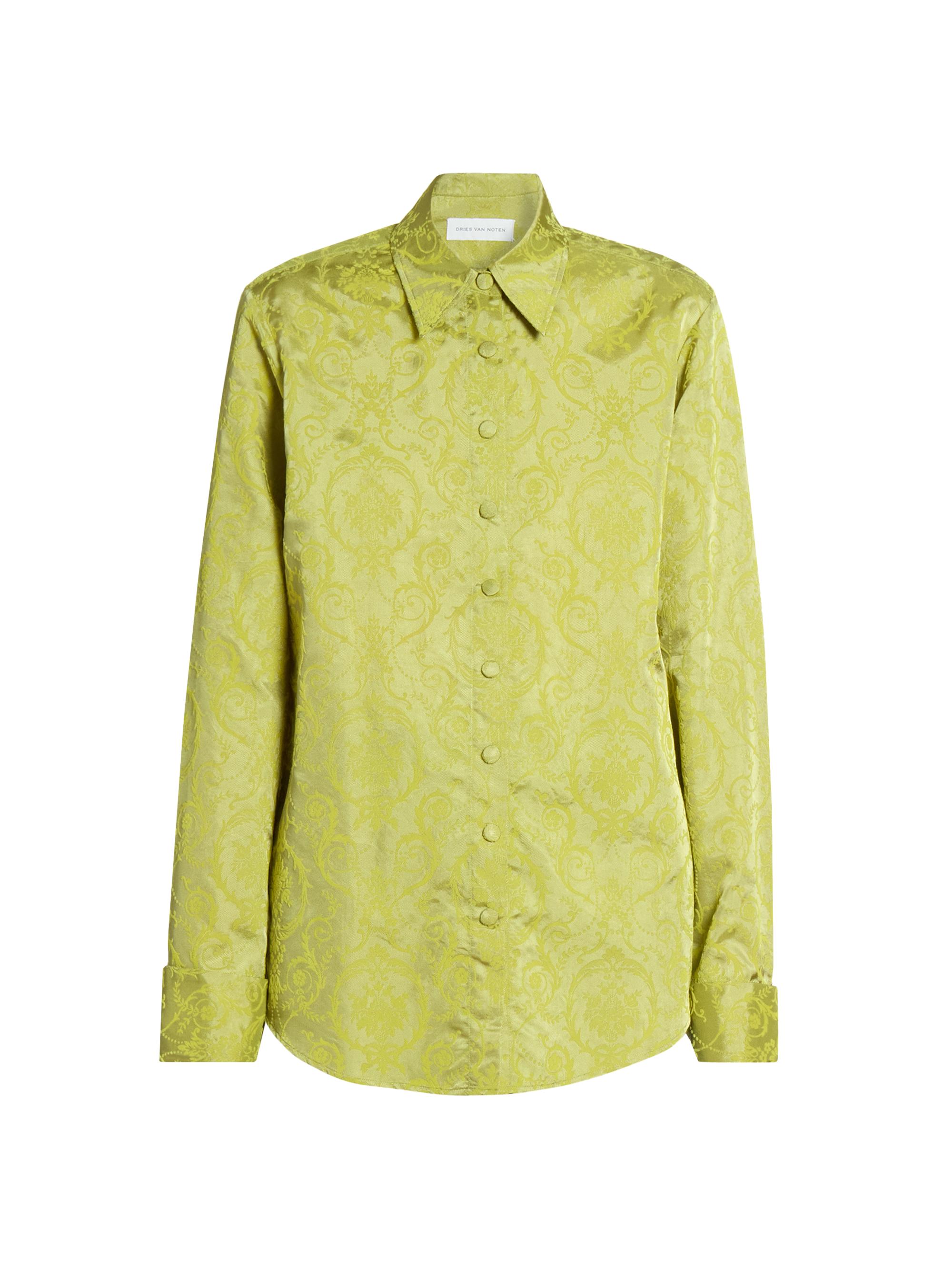 Dries Van Noten Women's Celina Damask Satin Shirt - Yellow