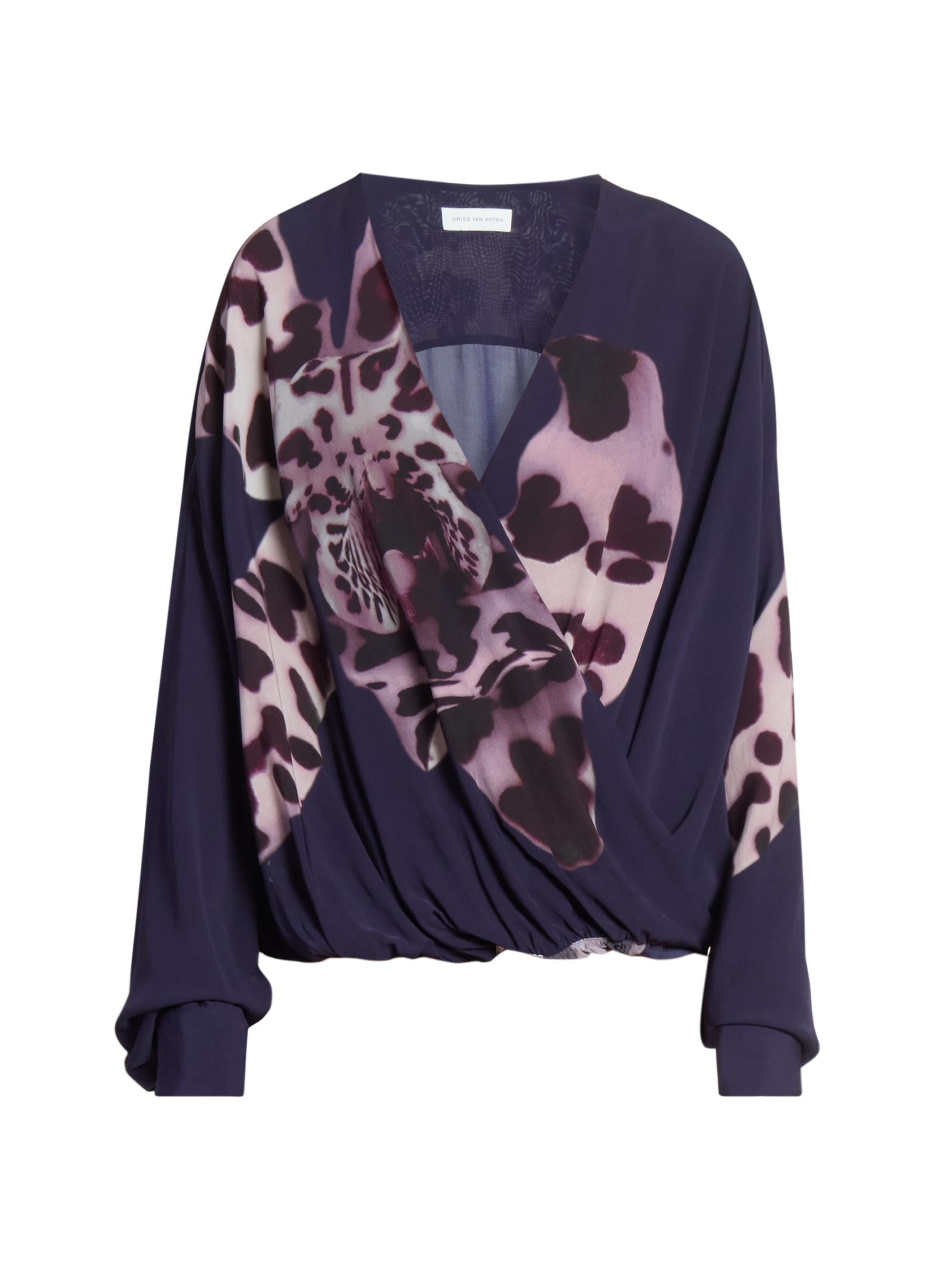 Dries Van Noten Women's Camiel Floral Jersey Draped Top - Navy