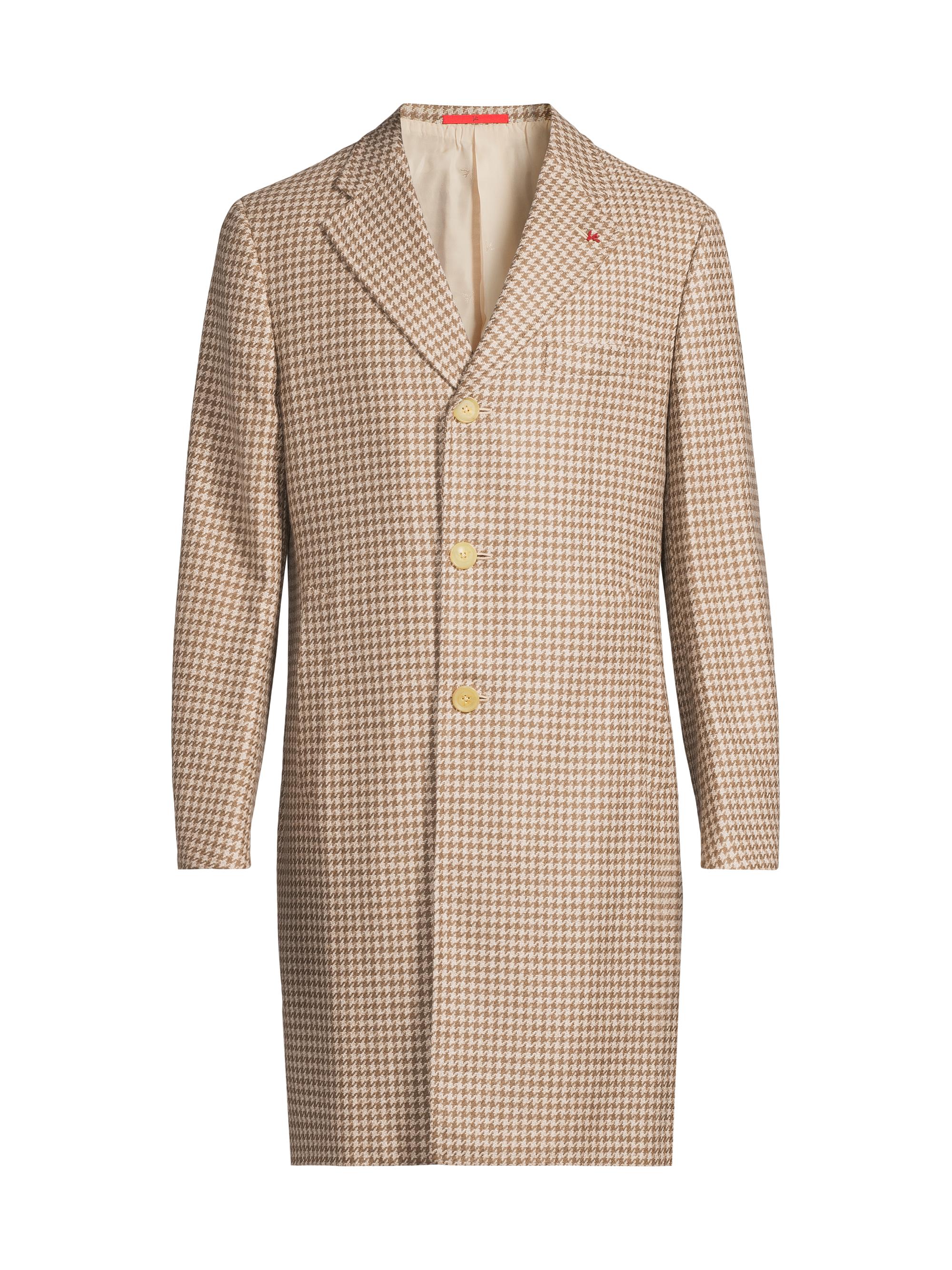 Isaia Men's Houndstooth Italian Cashmere Coat - Tan