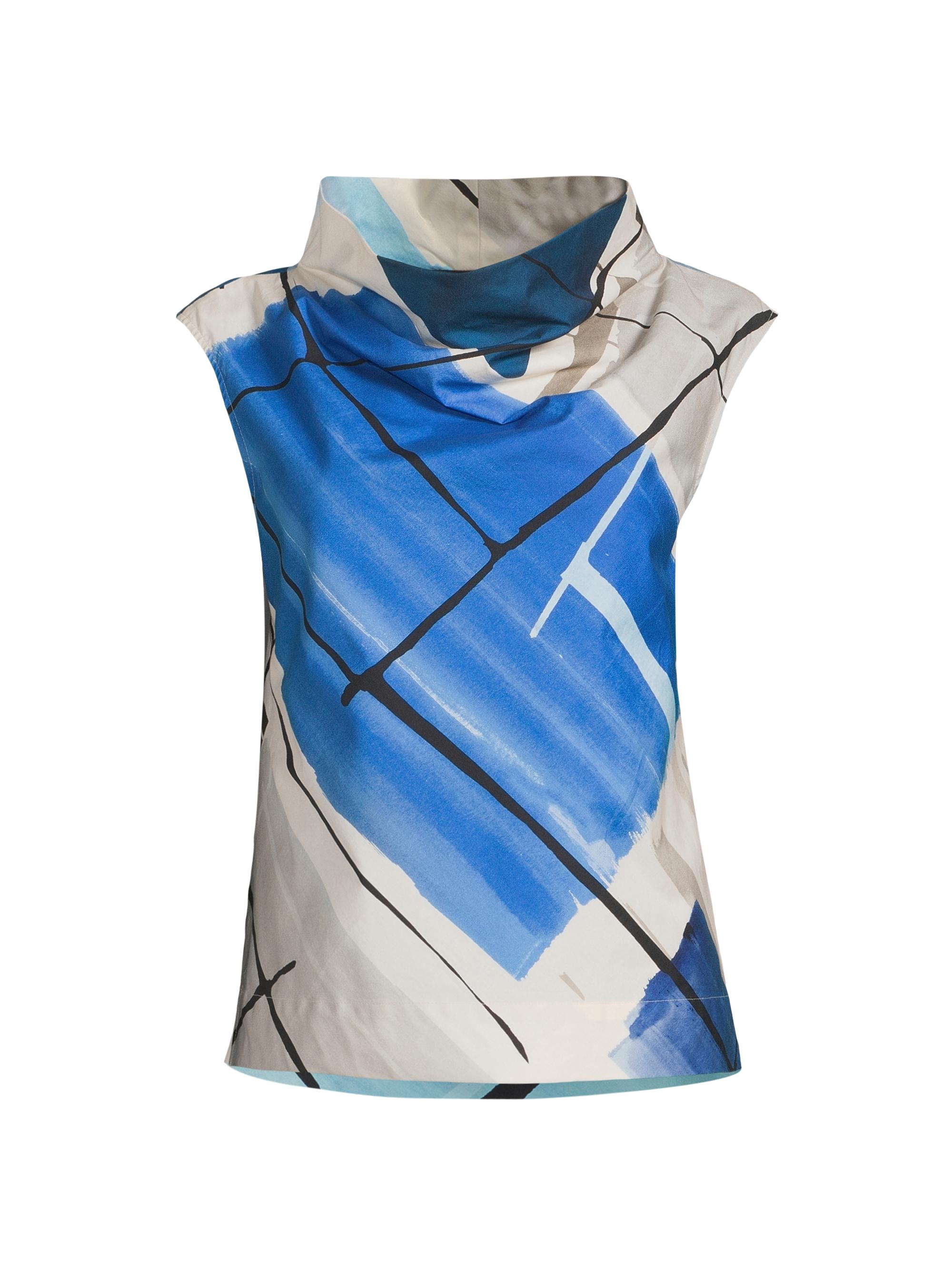 Natori Women's Sorairo Printed Cotton Poplin Top - Blue Grey