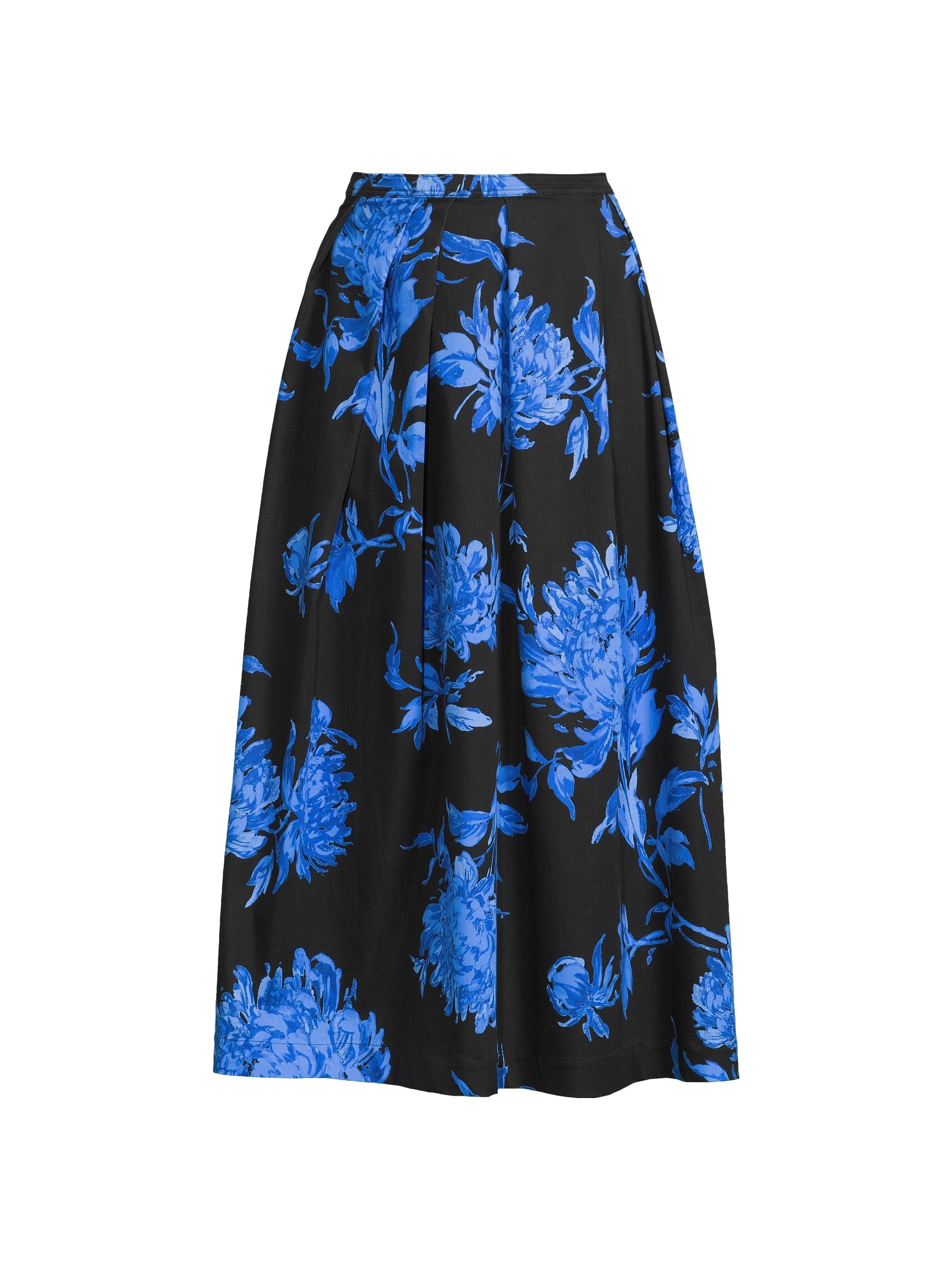 Natori Women's Miyako Floral Cotton-Blend Pleated Midi Skirt - Black Aster