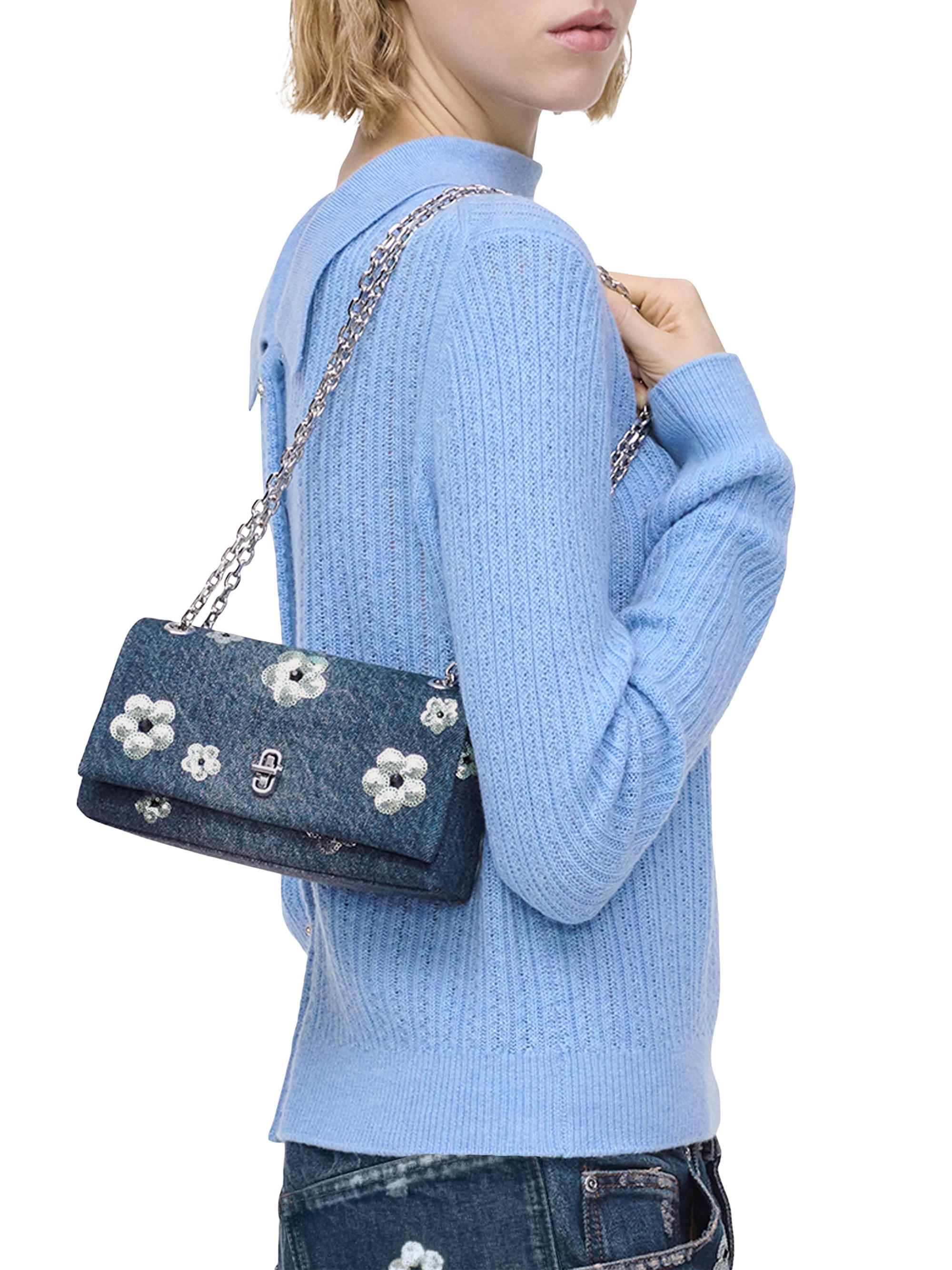 The Sequin Daisy Denim Dual Chain Wallet