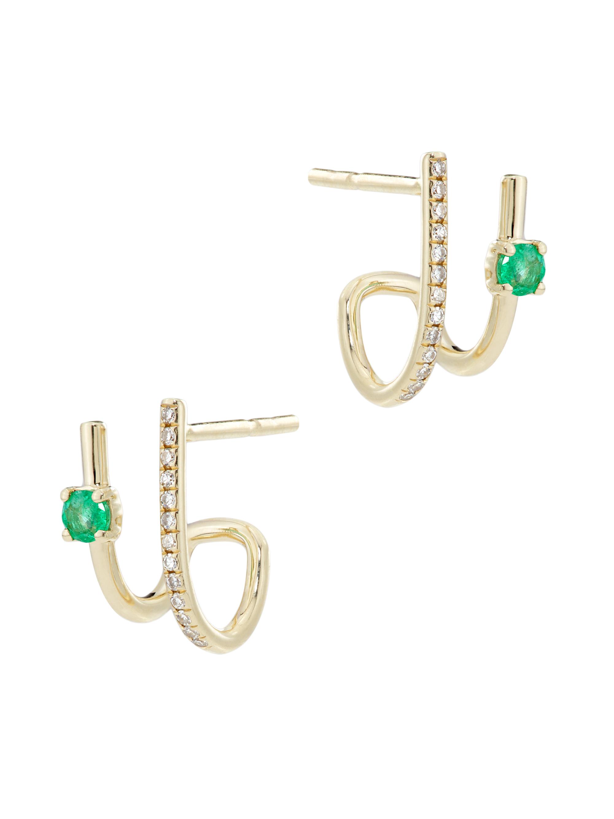 Saks Fifth Avenue Collection Women's 14K Yellow Gold, 0.13 TCW Diamond & Emerald Wrap Earrings - Gold