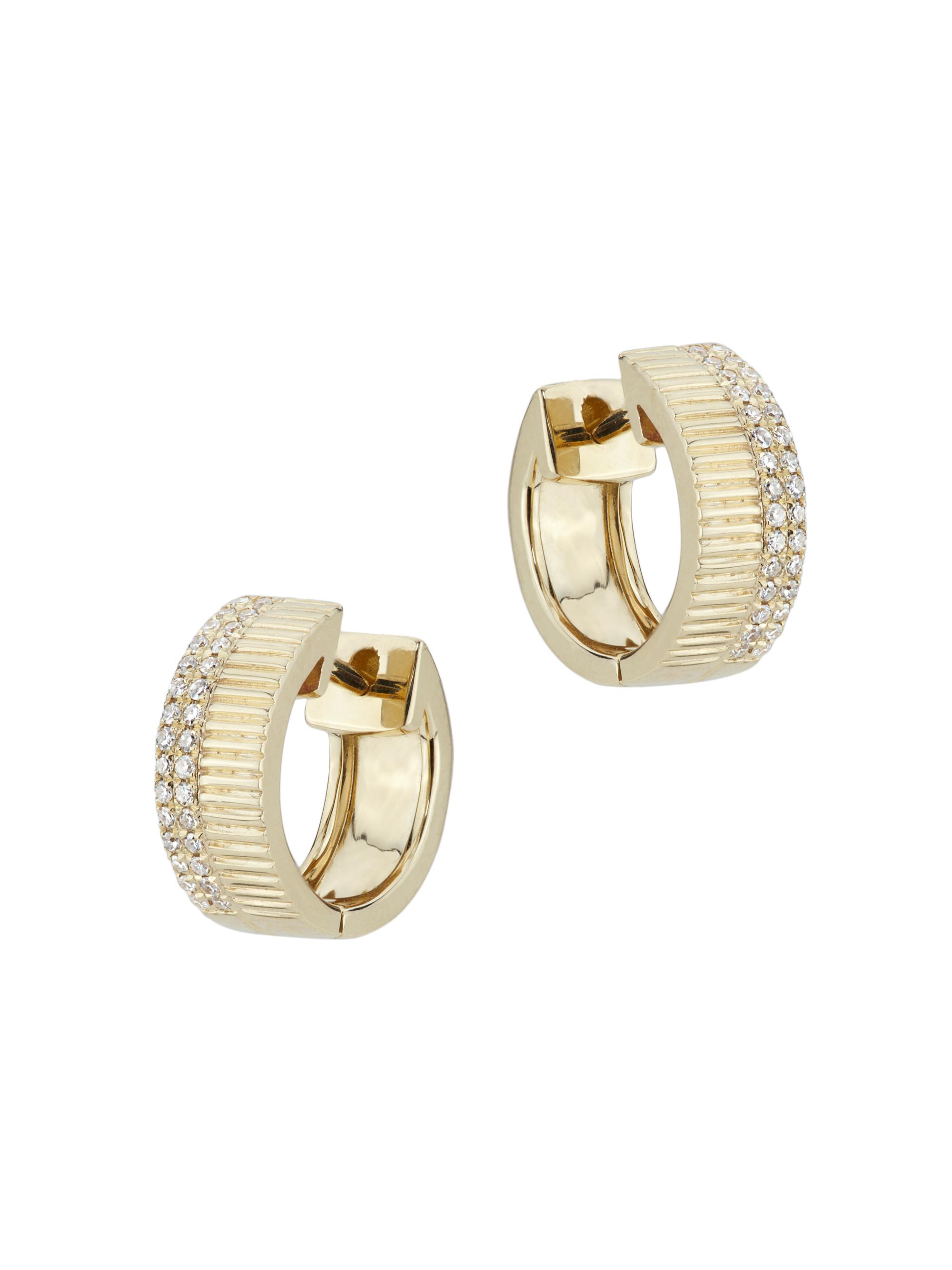 Saks Fifth Avenue Collection Women's 14K Yellow Gold & 0.22 TCW Diamond Fluted Huggie Hoop Earrings - Gold