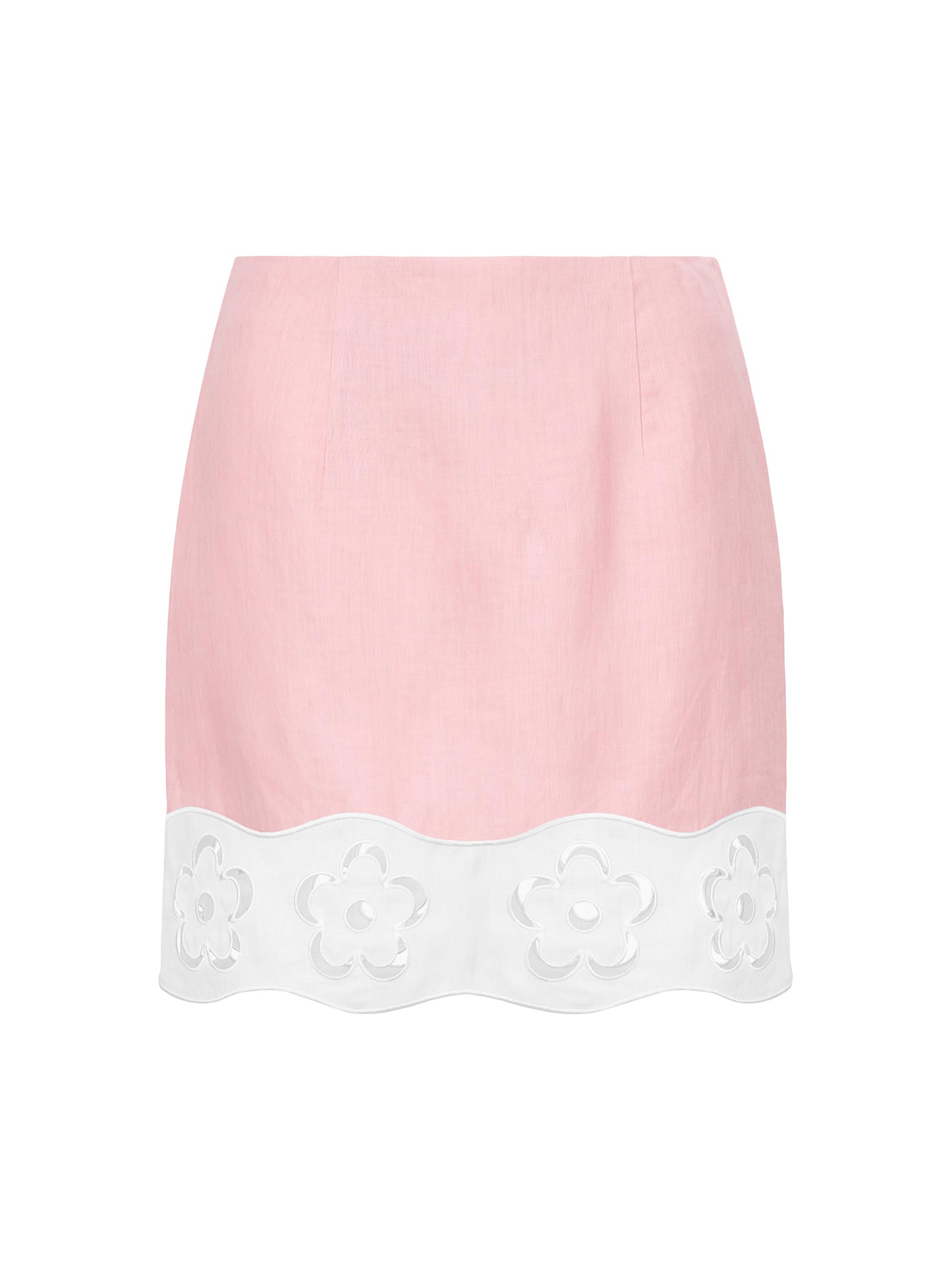 Staud Women's Margaux Linen A-Line Skirt - Faded Blush White
