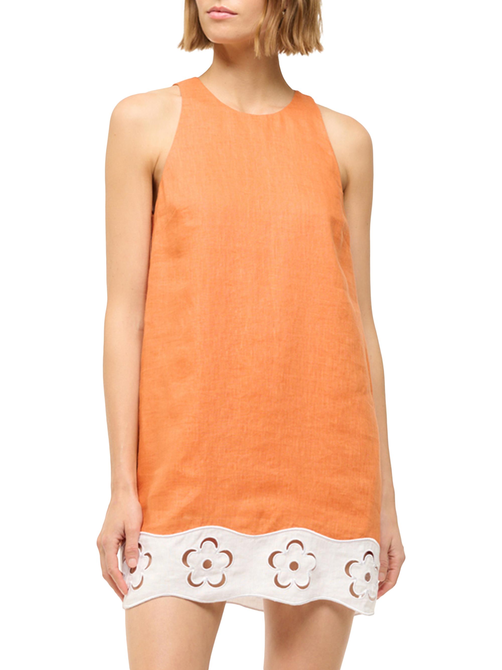 Staud Mika Floral Eyelet-Trimmed Linen Shift Minidress | Saks Fifth Avenue