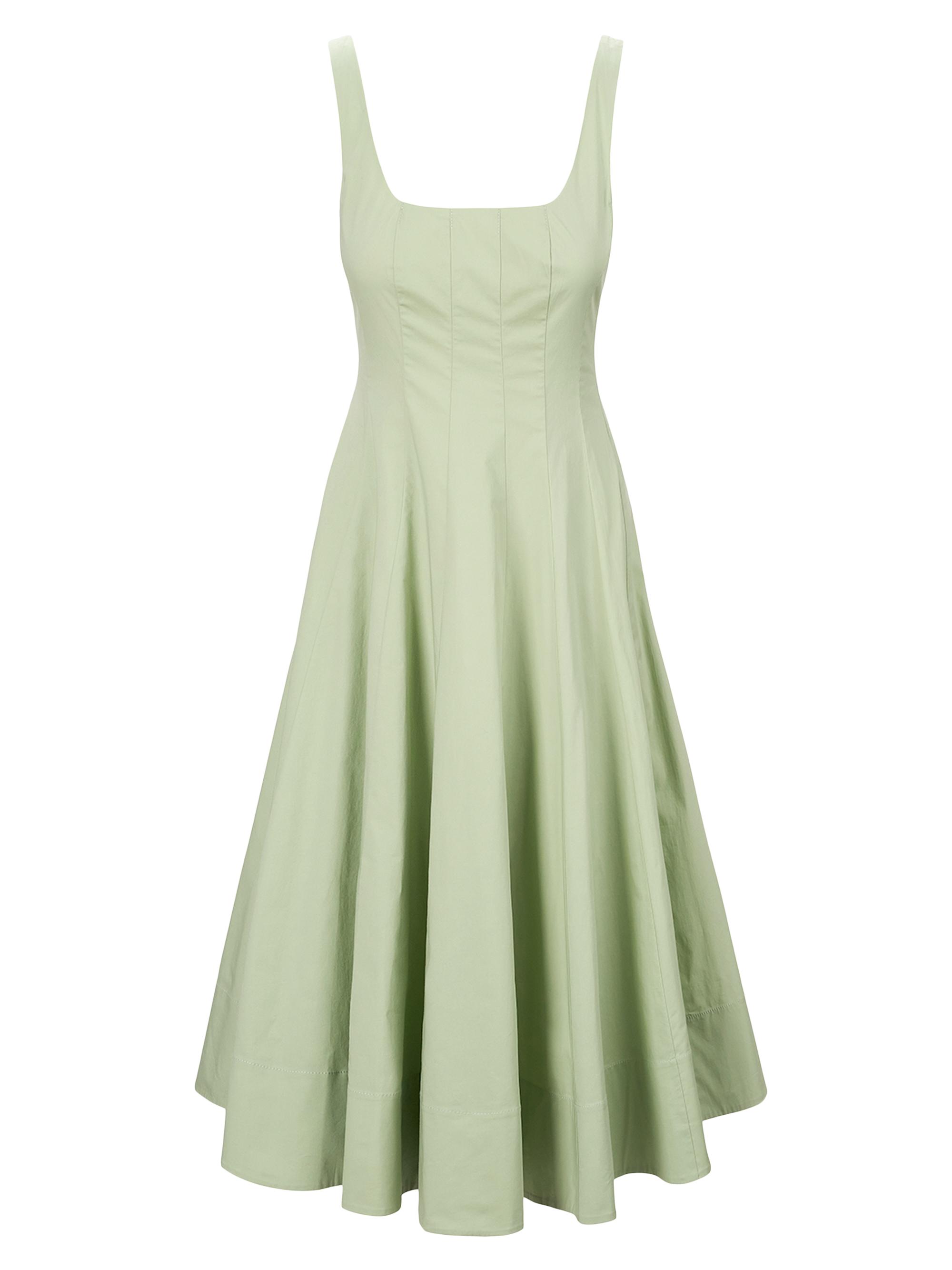 Staud Women's Wells Pleated Stretch-Cotton A-Line Midi-Dress - Pale Jade