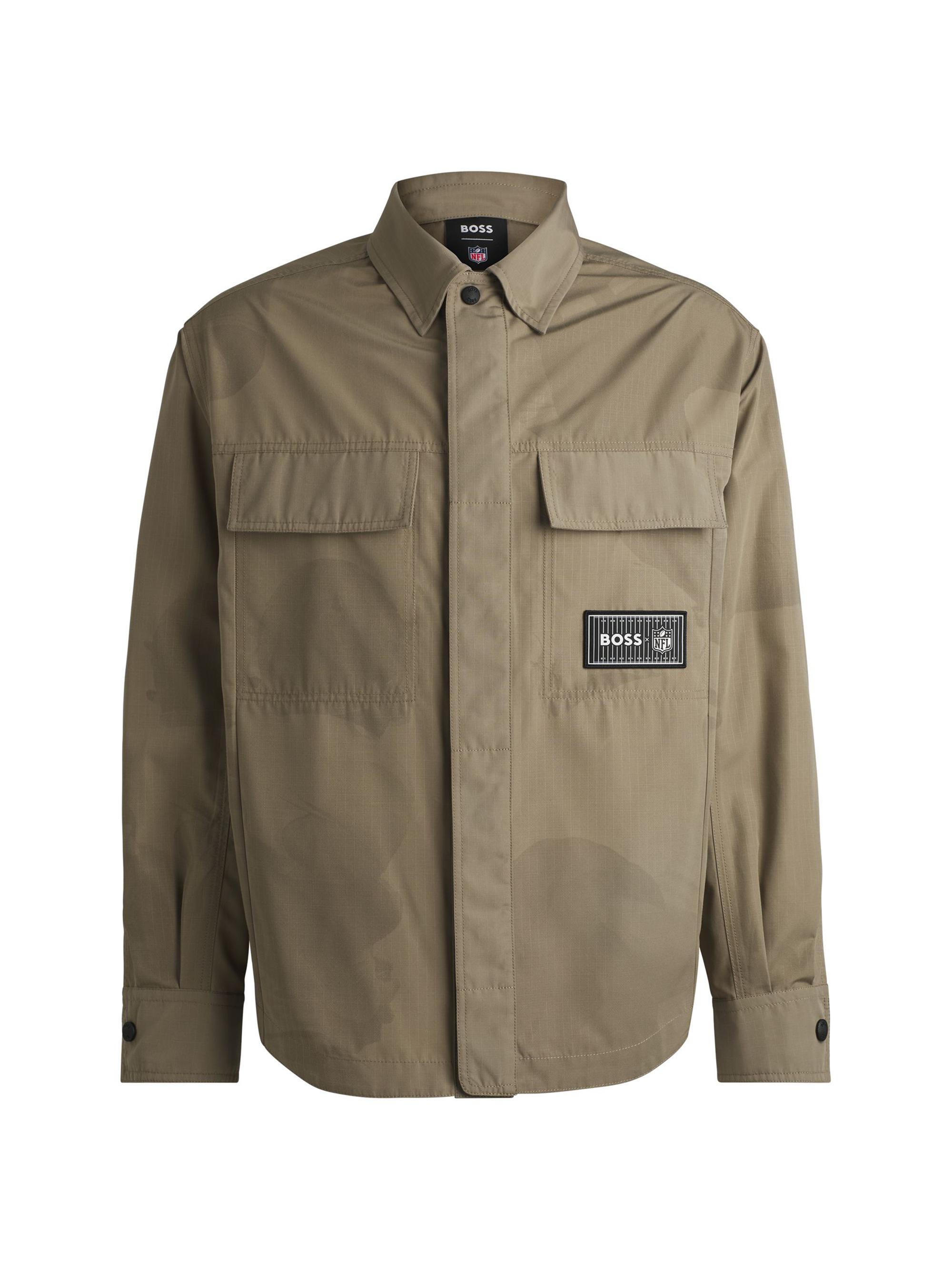 BOSS Men's  x NFL Oversize-Fit Shirt with Special Branding - Nfl Light Pastel Brown