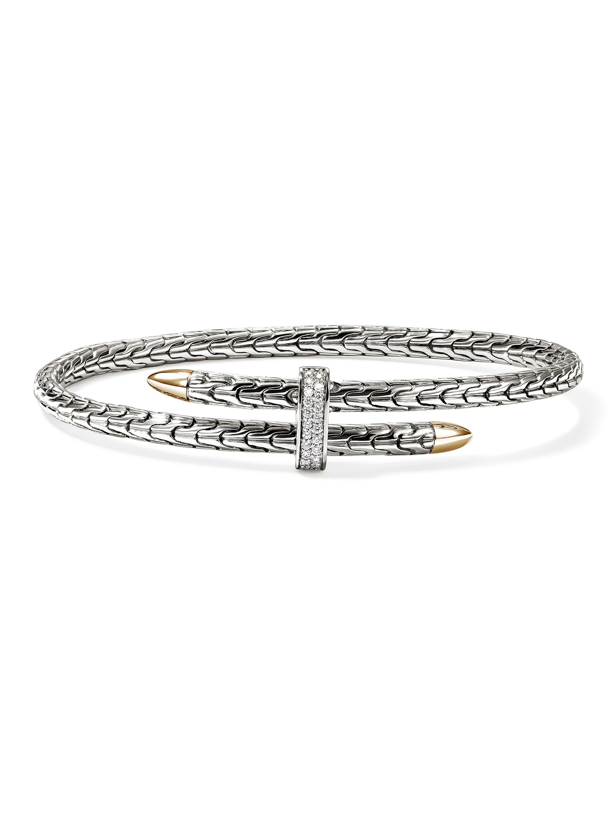 John Hardy Men's Spear 14K Yellow Gold, Sterling Silver & 0.16 TCW Diamond Cuff Bracelet - Silver Gold