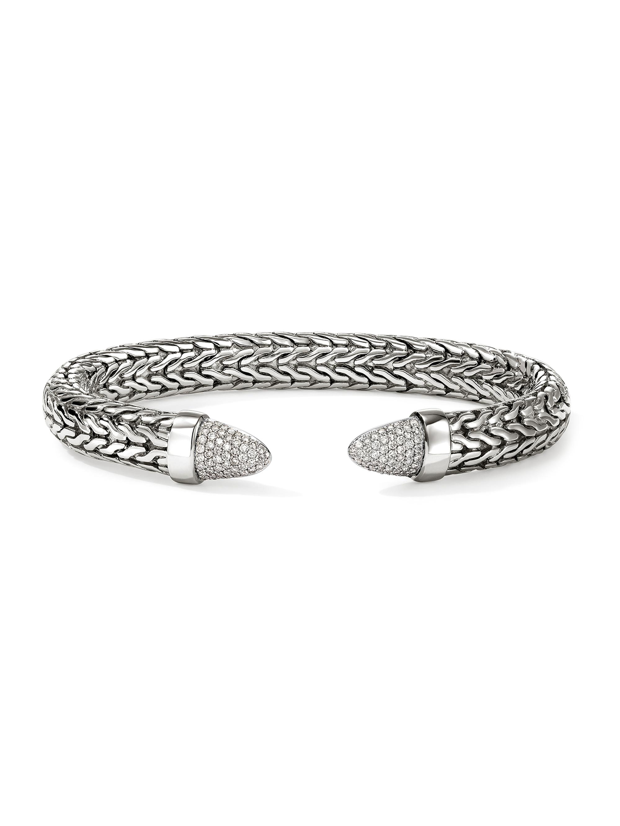 John Hardy Women's Spear Sterling Silver & 0.77 TCW Diamond Flexible Cuff - Silver