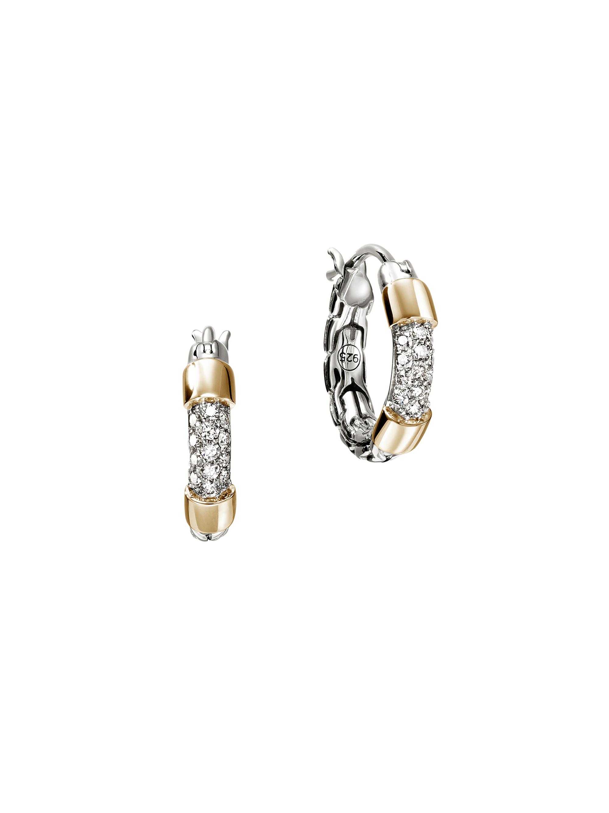 John Hardy Women's JH Essentials Sterling Silver, 14K Yellow Gold & 0.20 TCW Diamond Hoop Earrings - Silver Gold