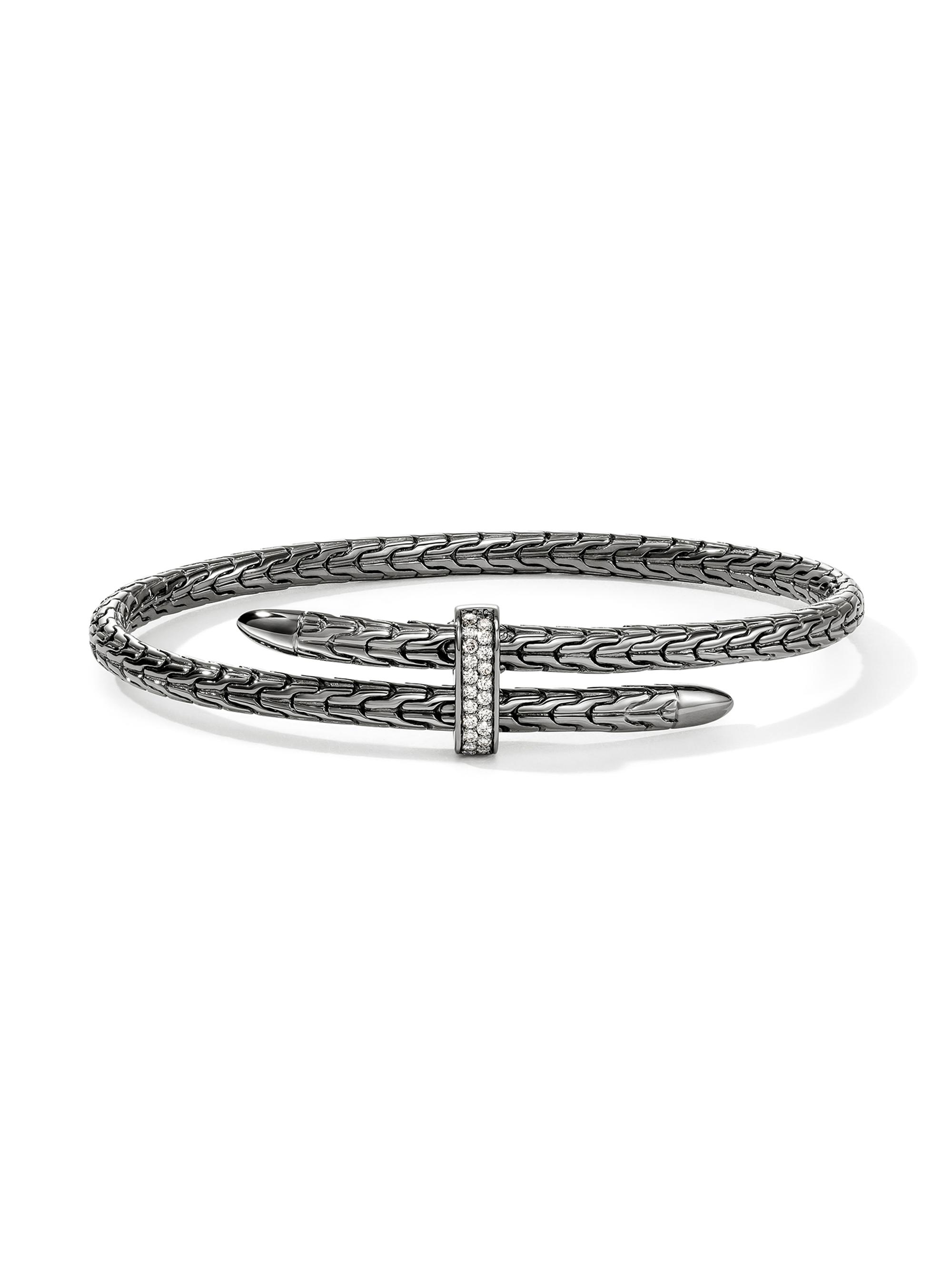 John Hardy Spear Black-Rhodium-Plated Sterling Silver & 0.16 TCW Diamond Cuff - Silver