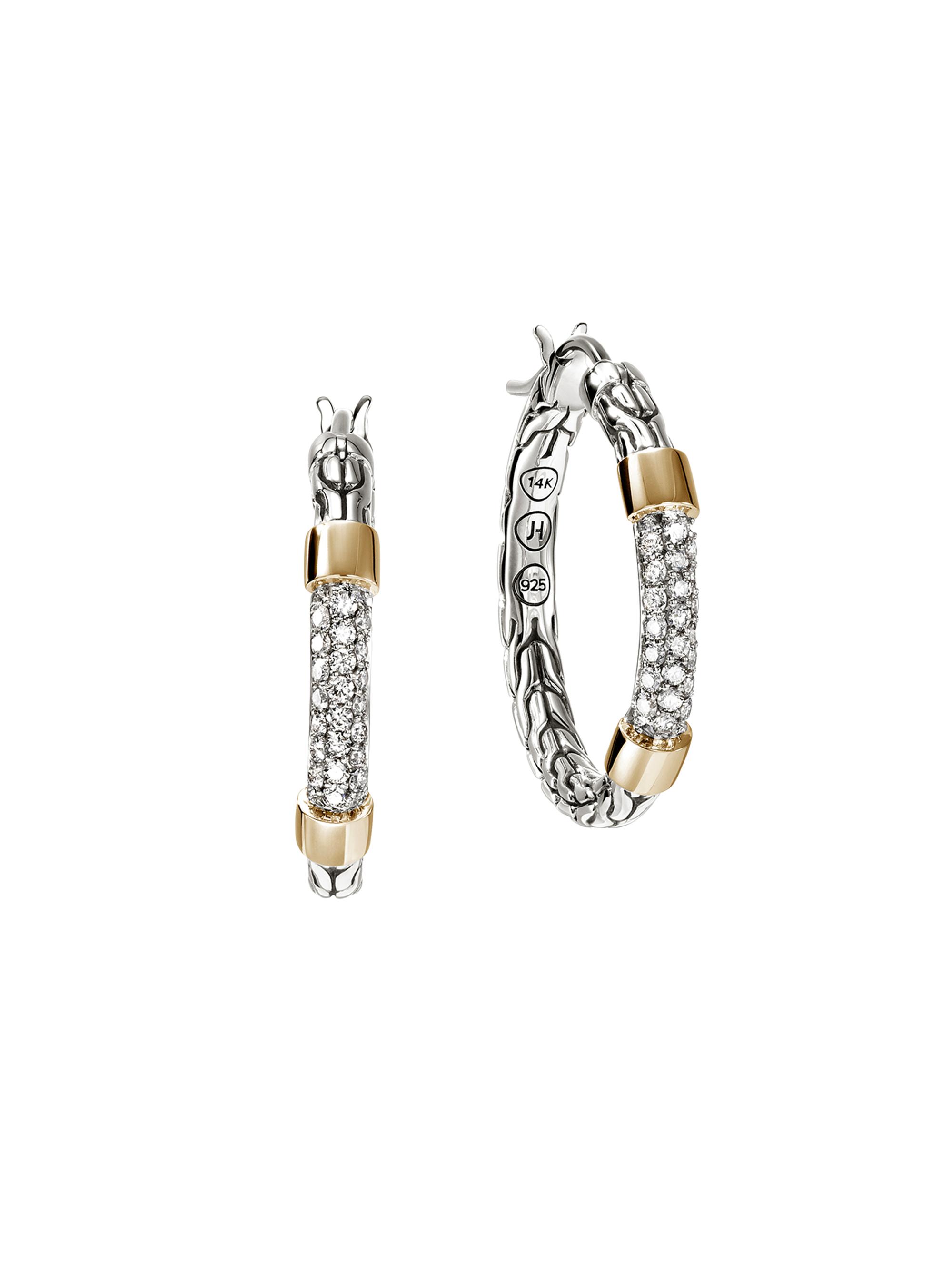 John Hardy Women's JH Essentials Sterling Silver, 14K Yellow Gold & 0.35 TCW Diamond Hoop Earrings - Silver Gold