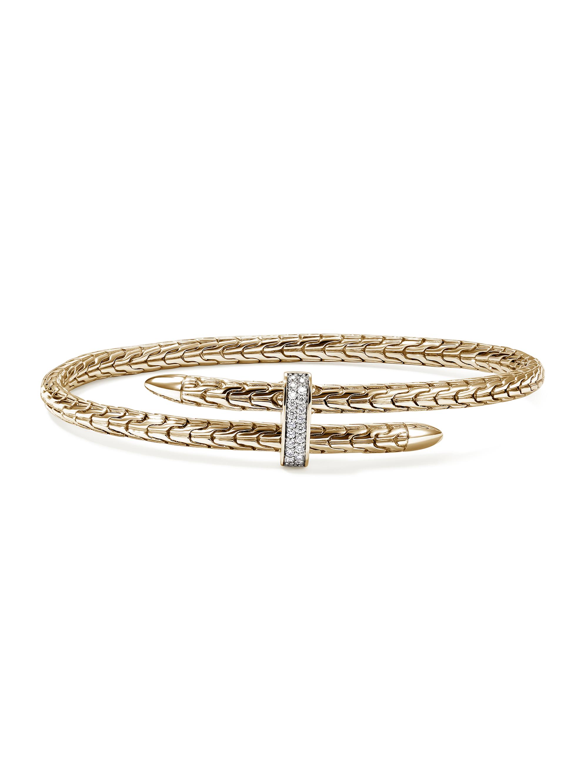 John Hardy Spear 14K Yellow Gold & 0.16 TCW Diamond Flexible Cuff - Gold
