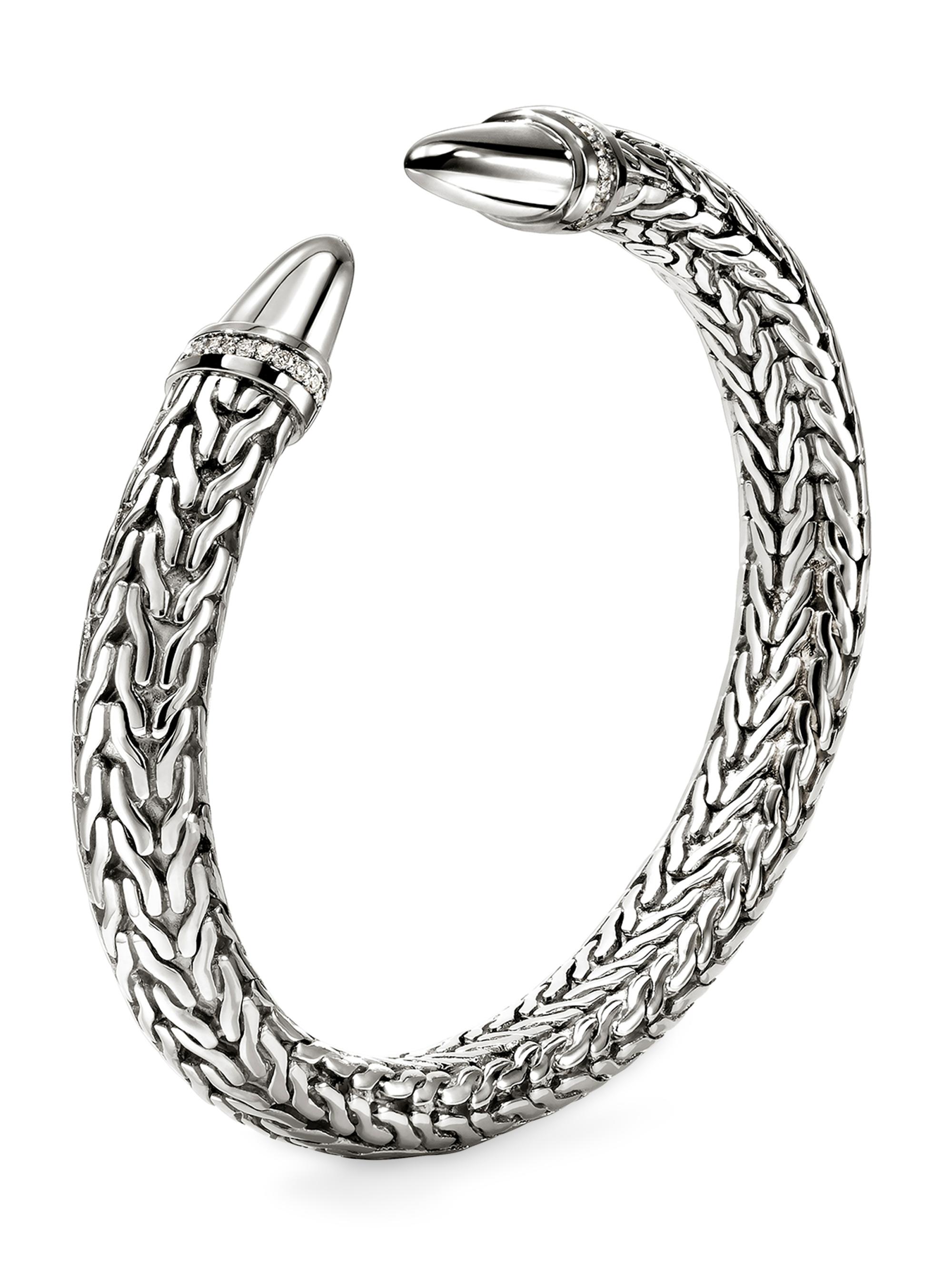 John Hardy Women's Spear Sterling Silver & 0.25 TCW Diamond Flexible Cuff - Silver