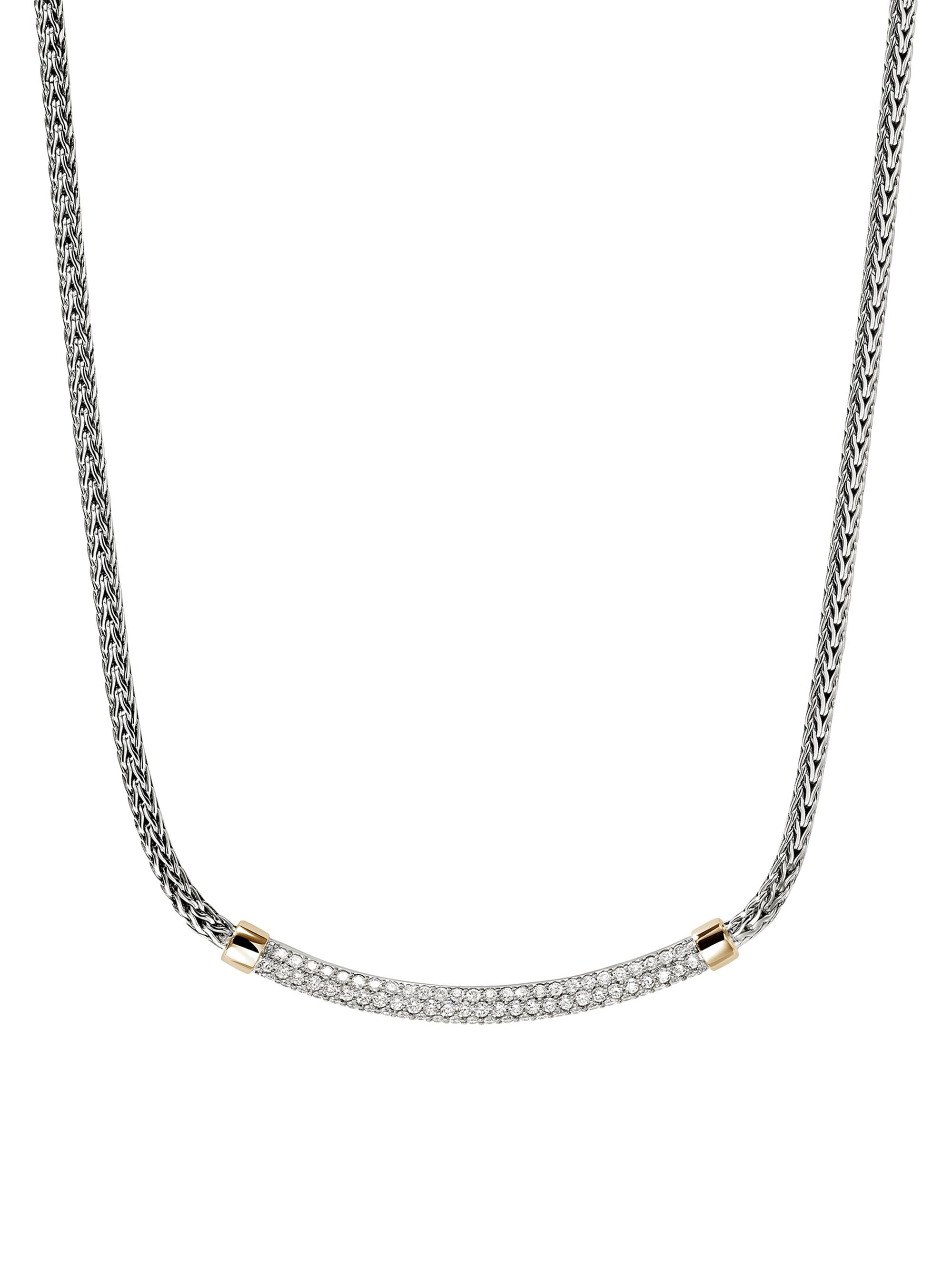 John Hardy Women's JH Essentials Sterling Silver, 14K Yellow Gold & 0.68 TCW Diamond Bar Pendant Necklace - Silver Gold