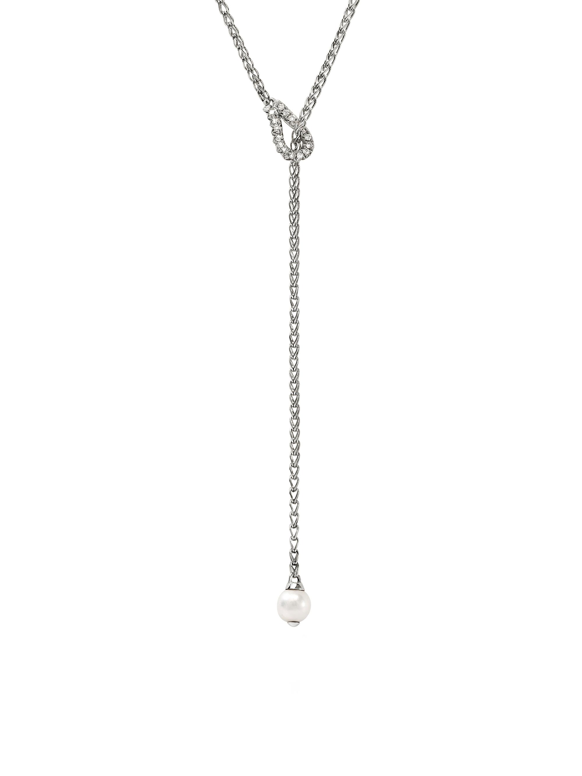 John Hardy Women's Surf Sterling Silver, 0.12 TCW Diamond & Cultured Freshwater Pearl Lariat Necklace - Silver