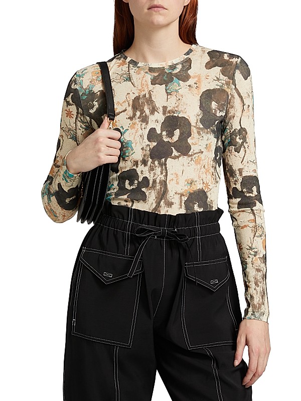 Shop Ganni Printed Marl Mesh Long-Sleeve Top | Saks Fifth Avenue Shop Ganni Printed Marl Mesh Long-Sleeve Top | Saks Fifth Avenue