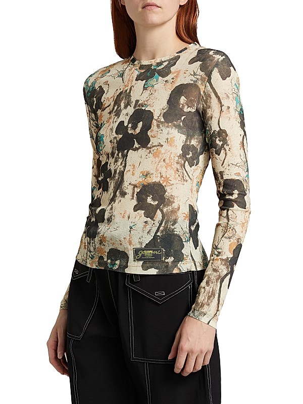 Shop Ganni Printed Marl Mesh Long-Sleeve Top | Saks Fifth Avenue Shop Ganni Printed Marl Mesh Long-Sleeve Top | Saks Fifth Avenue