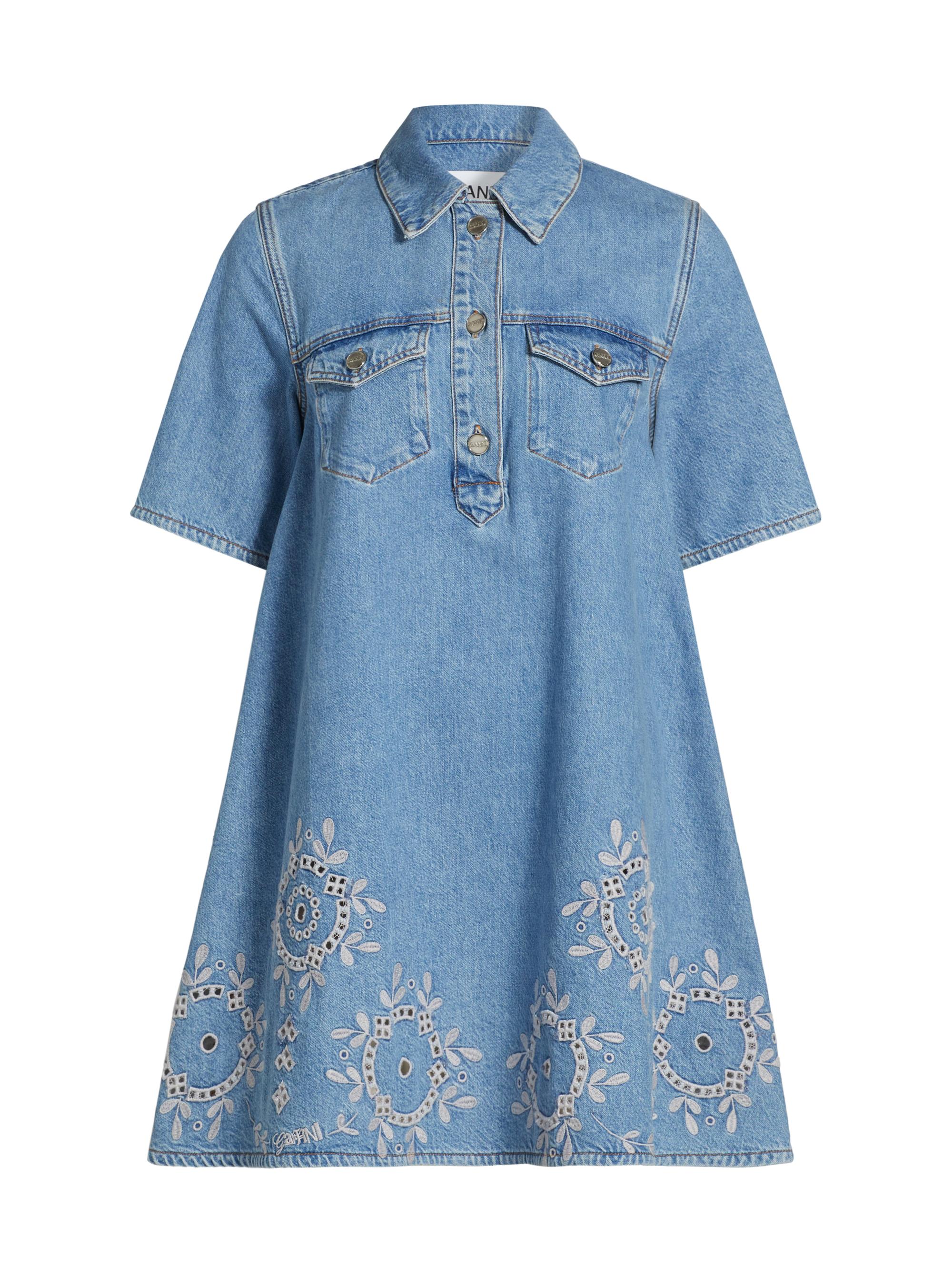 Ganni Women's Broderie Anglaise Denim Minidress - Light Blue Stone