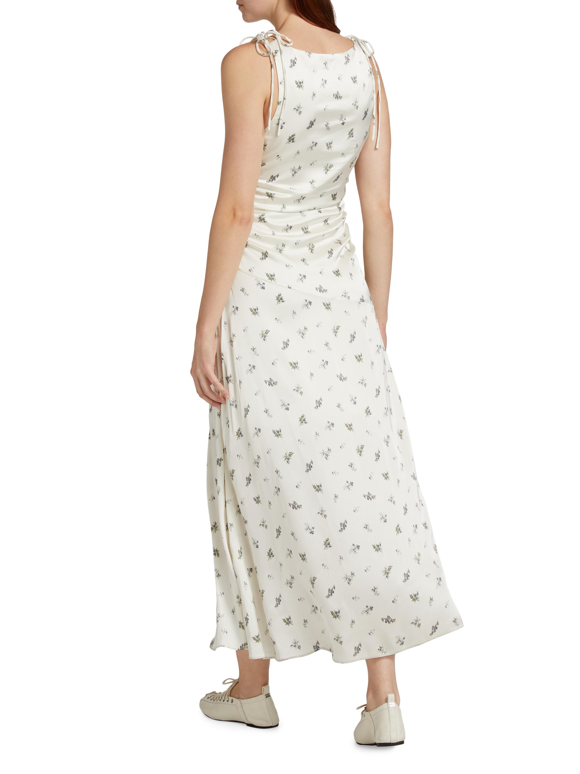 Ganni Floral Satin Gathered Midi-Dress | Saks Fifth Avenue