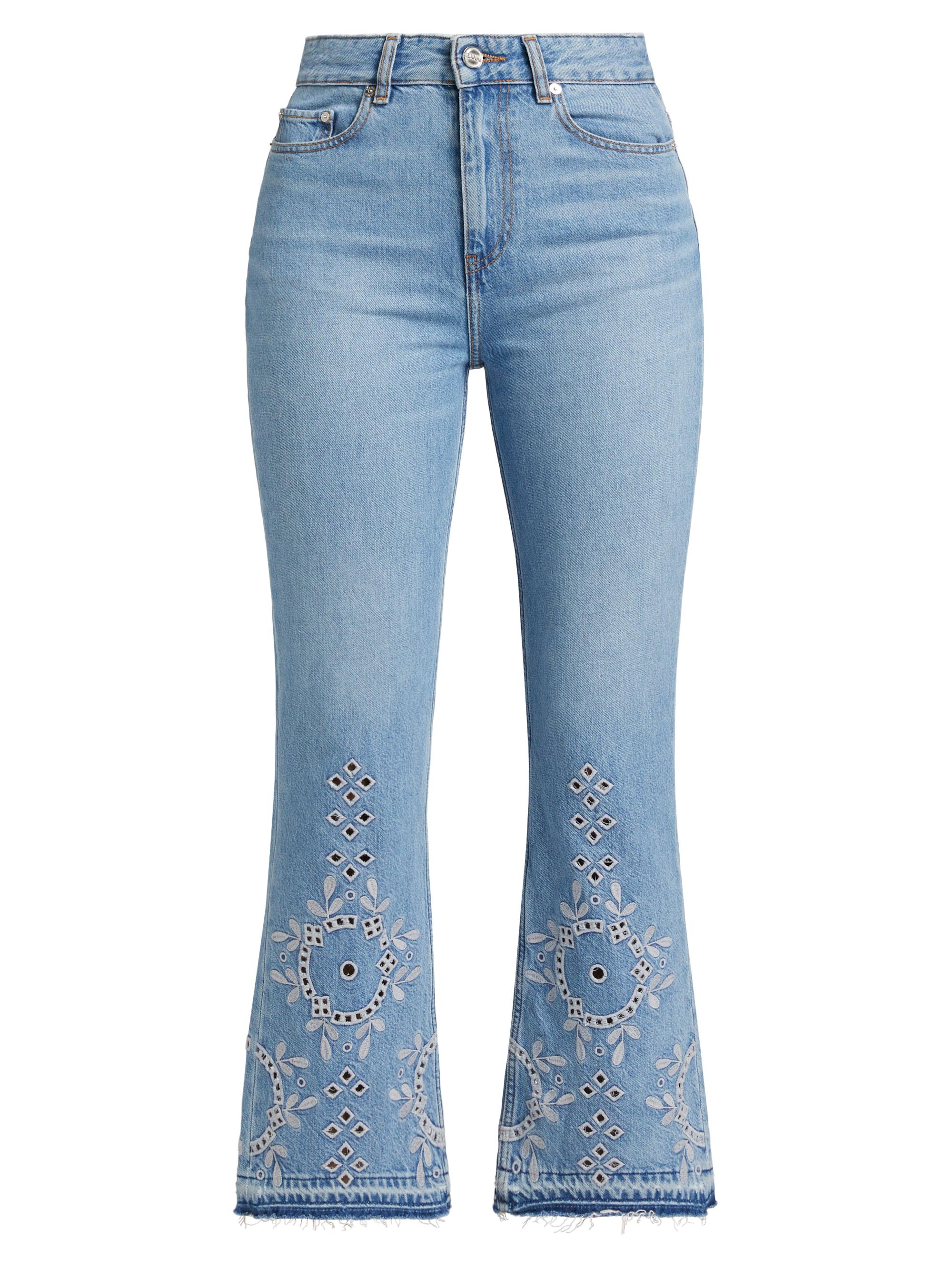 Ganni Women's Betzy Broderie Anglaise Crop Jeans - Light Blue Stone