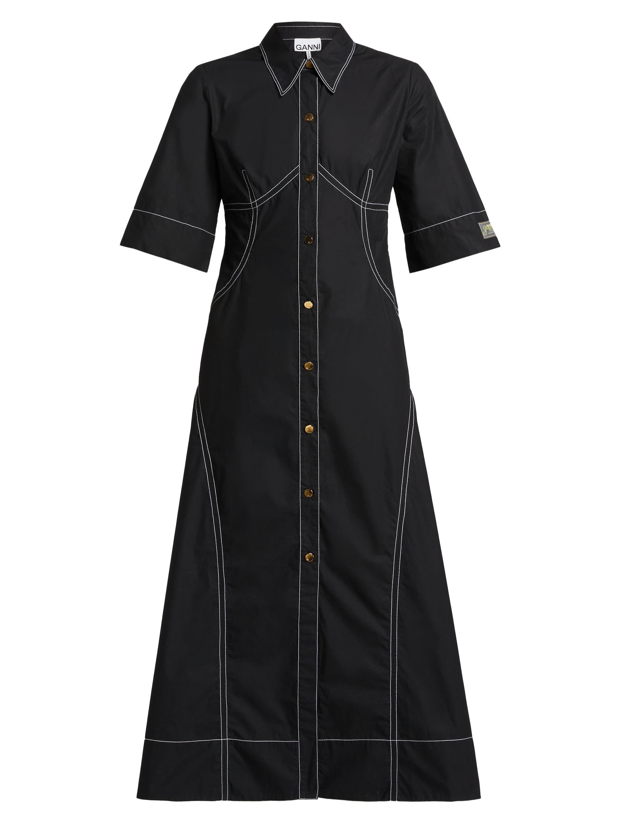 Ganni Women's Poplin Cotton Stitched Shirtdress - Black