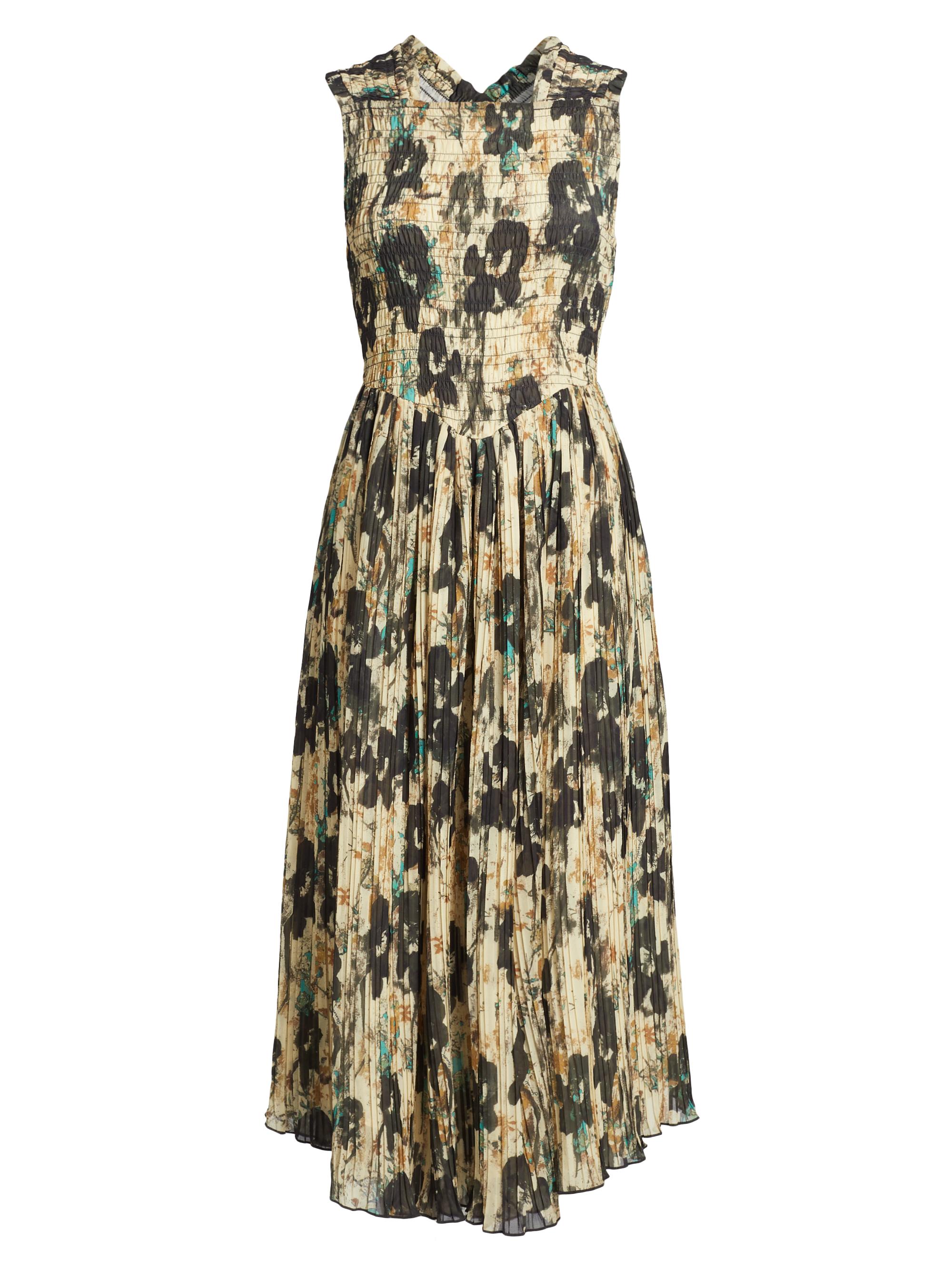 Ganni Floral Smocked Pleat Midi-Dress | Saks Fifth Avenue
