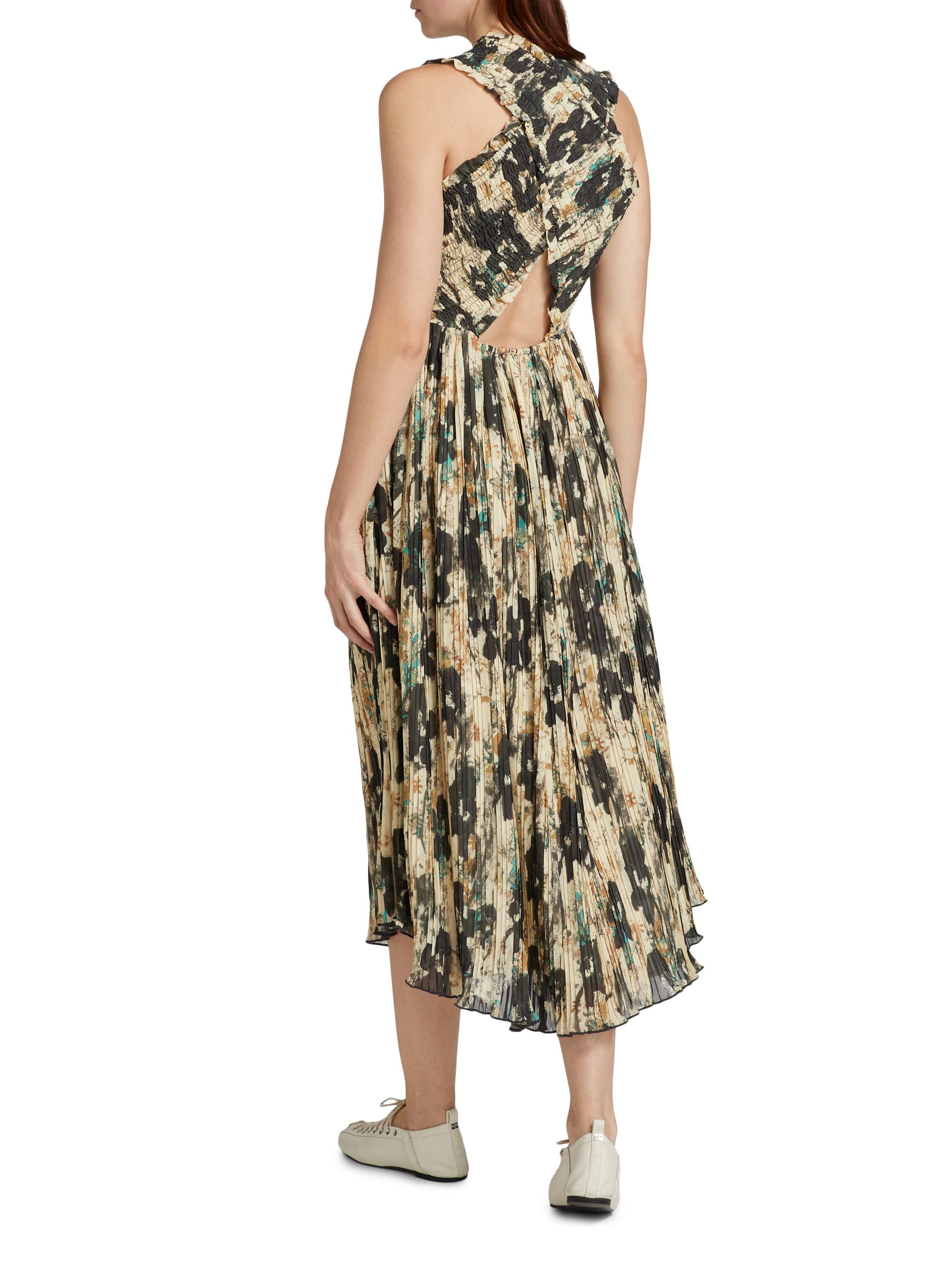 Ganni Floral Smocked Pleat Midi-Dress | Saks Fifth Avenue