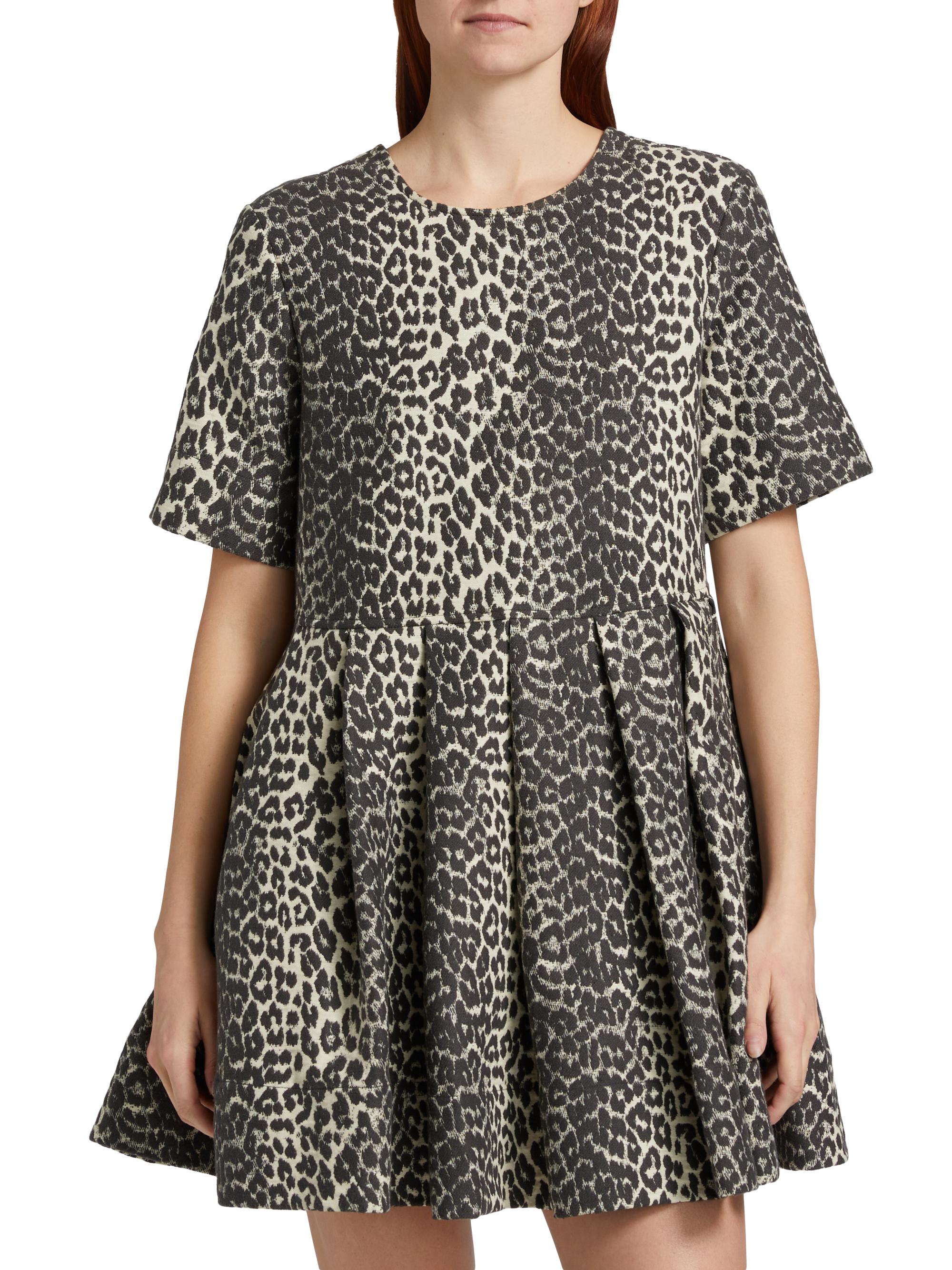 Ganni Leopard Cotton Tweed Minidress | Saks Fifth Avenue