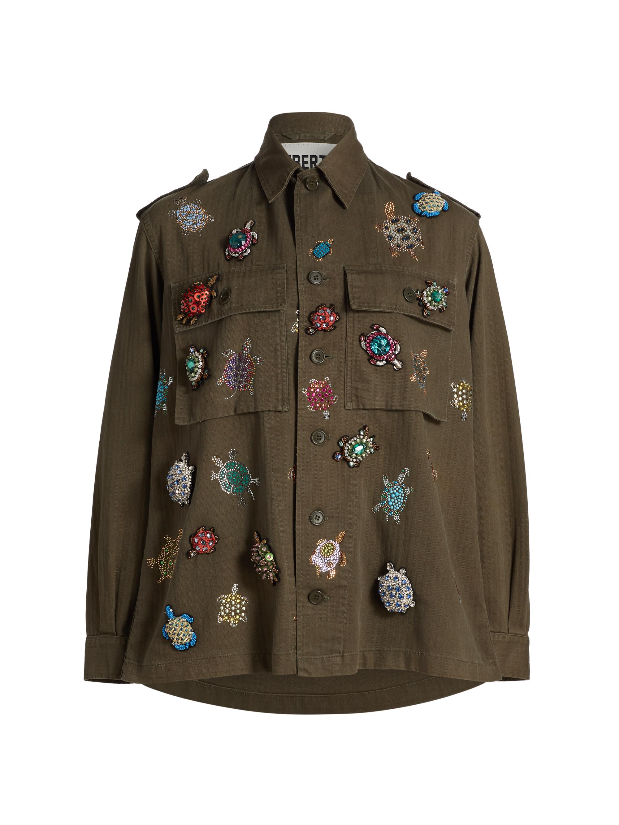 Libertine Women's Embellished Vintage French Military Jacket - Army Green