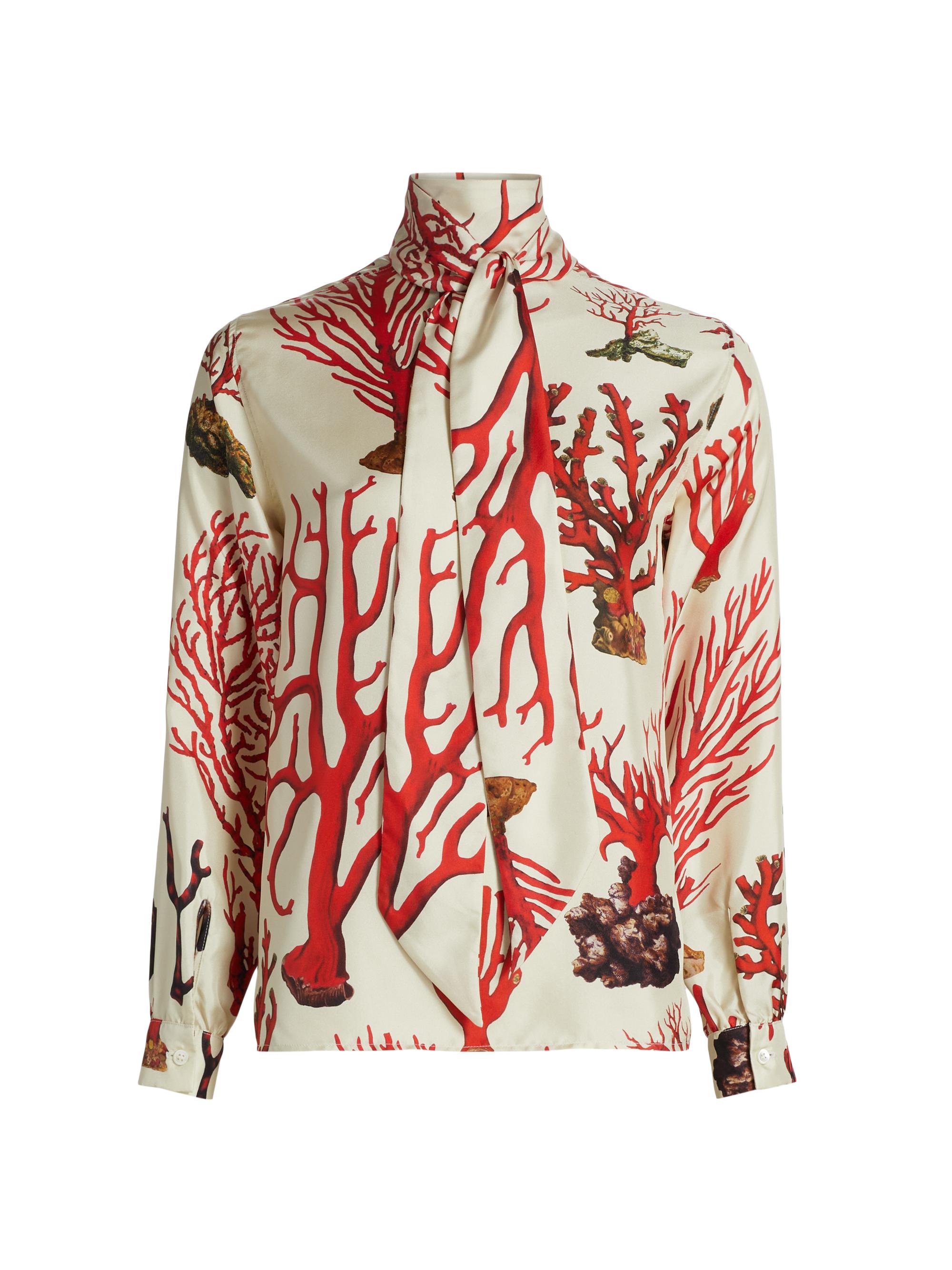 Libertine Women's Keith Tie-Neck Silk Blouse - Cream Multi