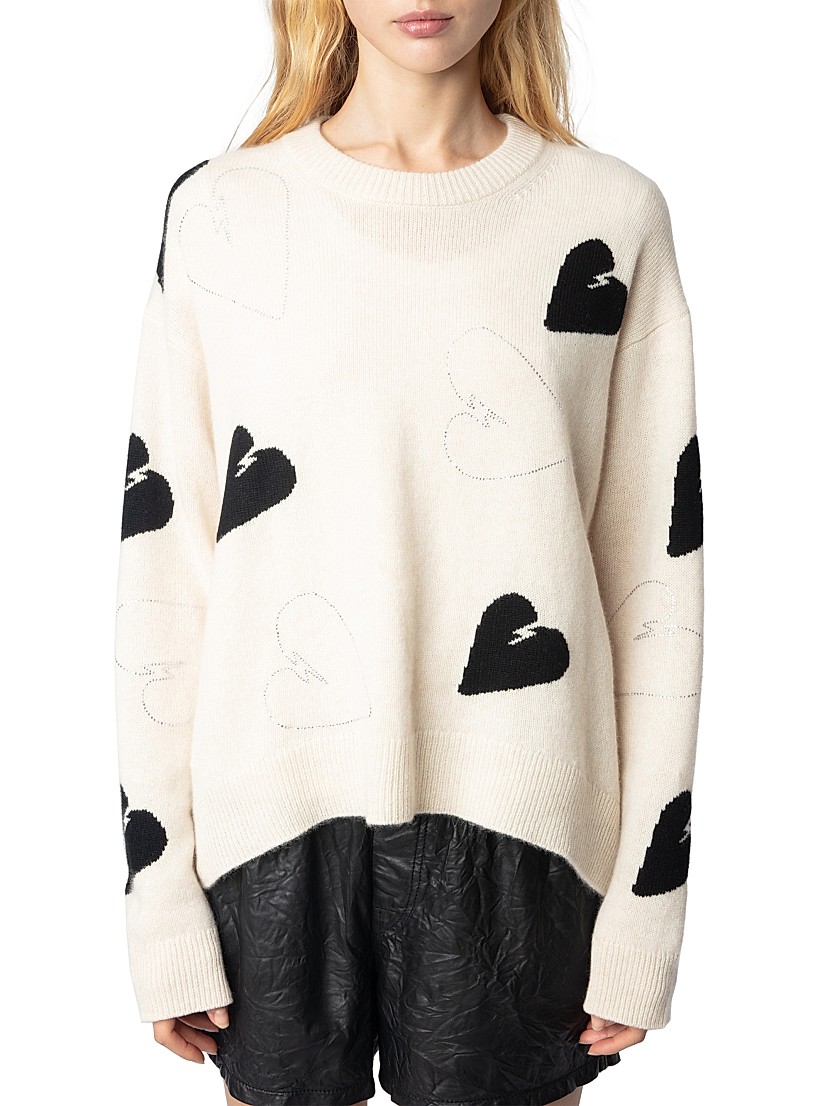 Shop Zadig & Voltaire Markus Rhinestone Hearts Sweater Shop Zadig & Voltaire Markus Rhinestone Hearts Sweater