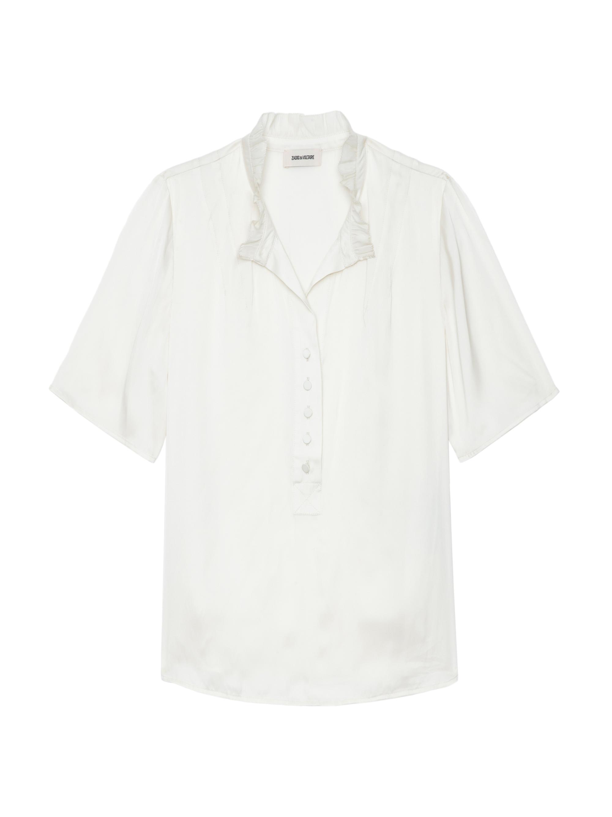Zadig & Voltaire Women's Topher Satin Ruffle Collar Short-Sleeve Top - Flake