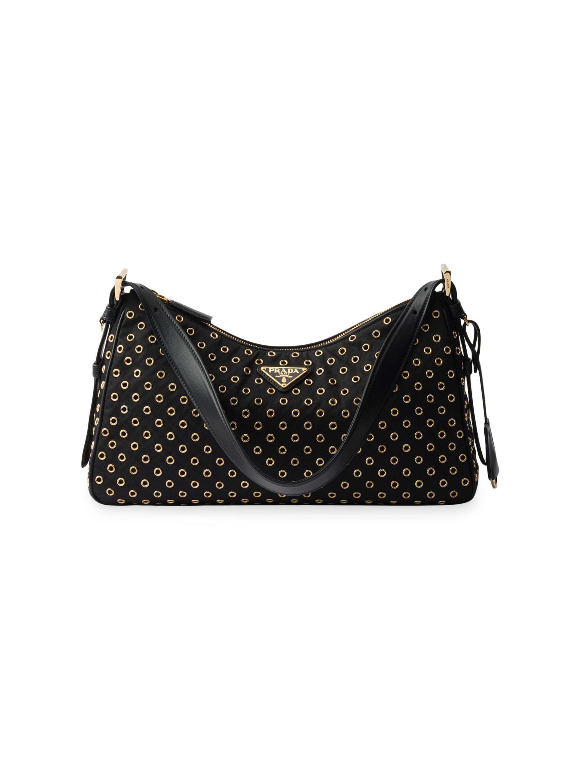 Prada Women's Aimée  Re-Nylon Shoulder Bag with Grommet Detail - Black Gold
