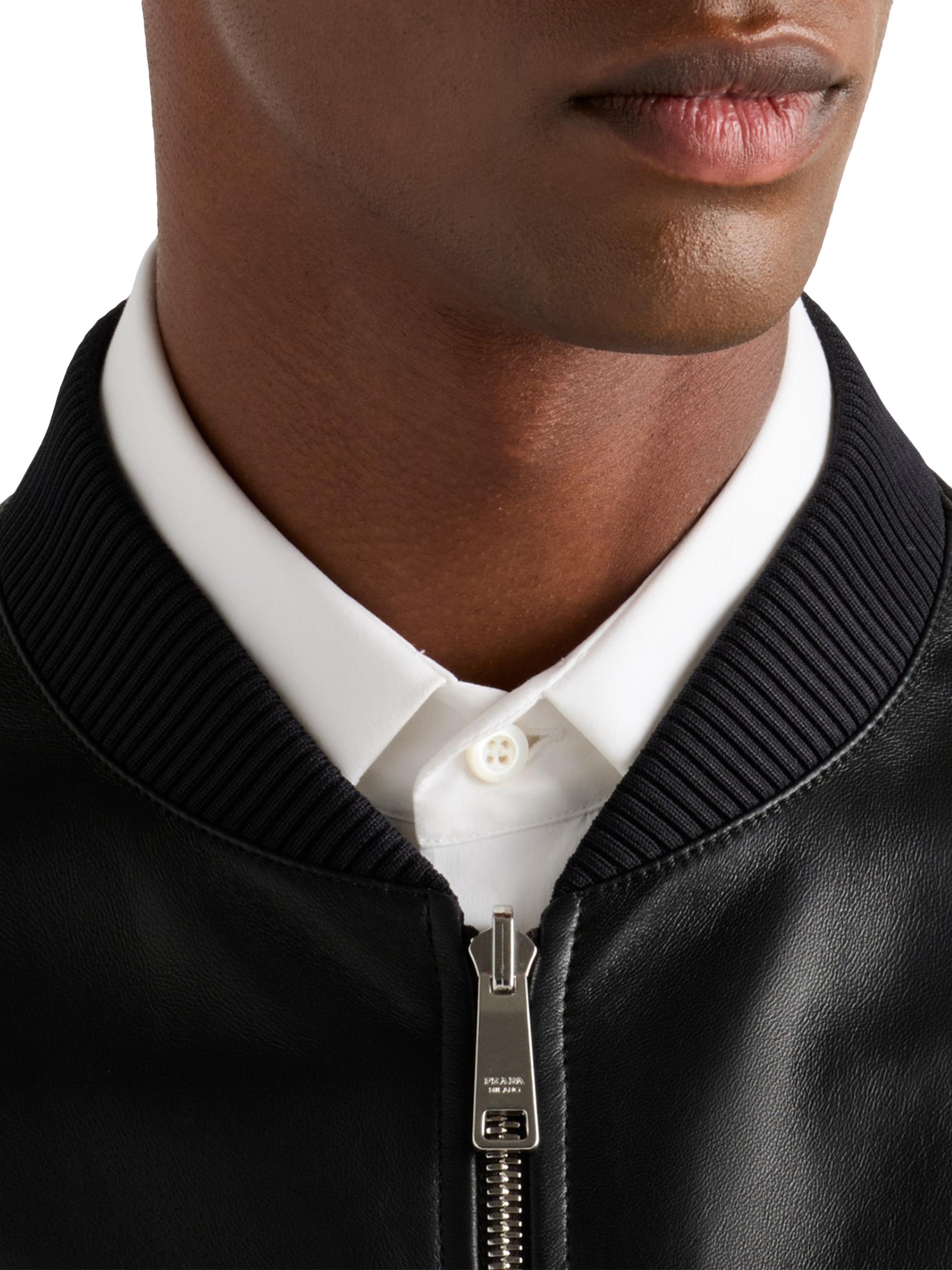 Prada Men's Nappa Leather Bomber Jacket - Black | Thumbnail 4