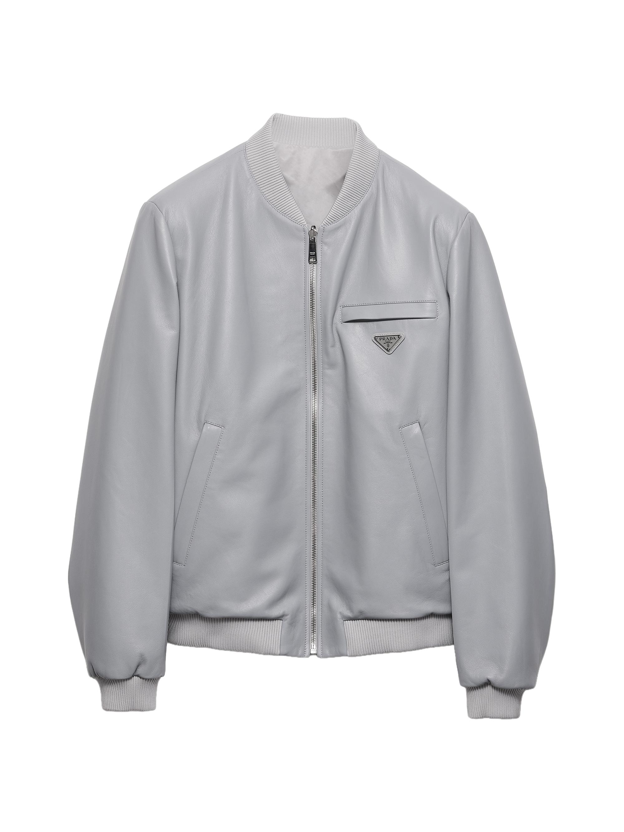 Prada Men's Nappa Leather Bomber Jacket - Grey