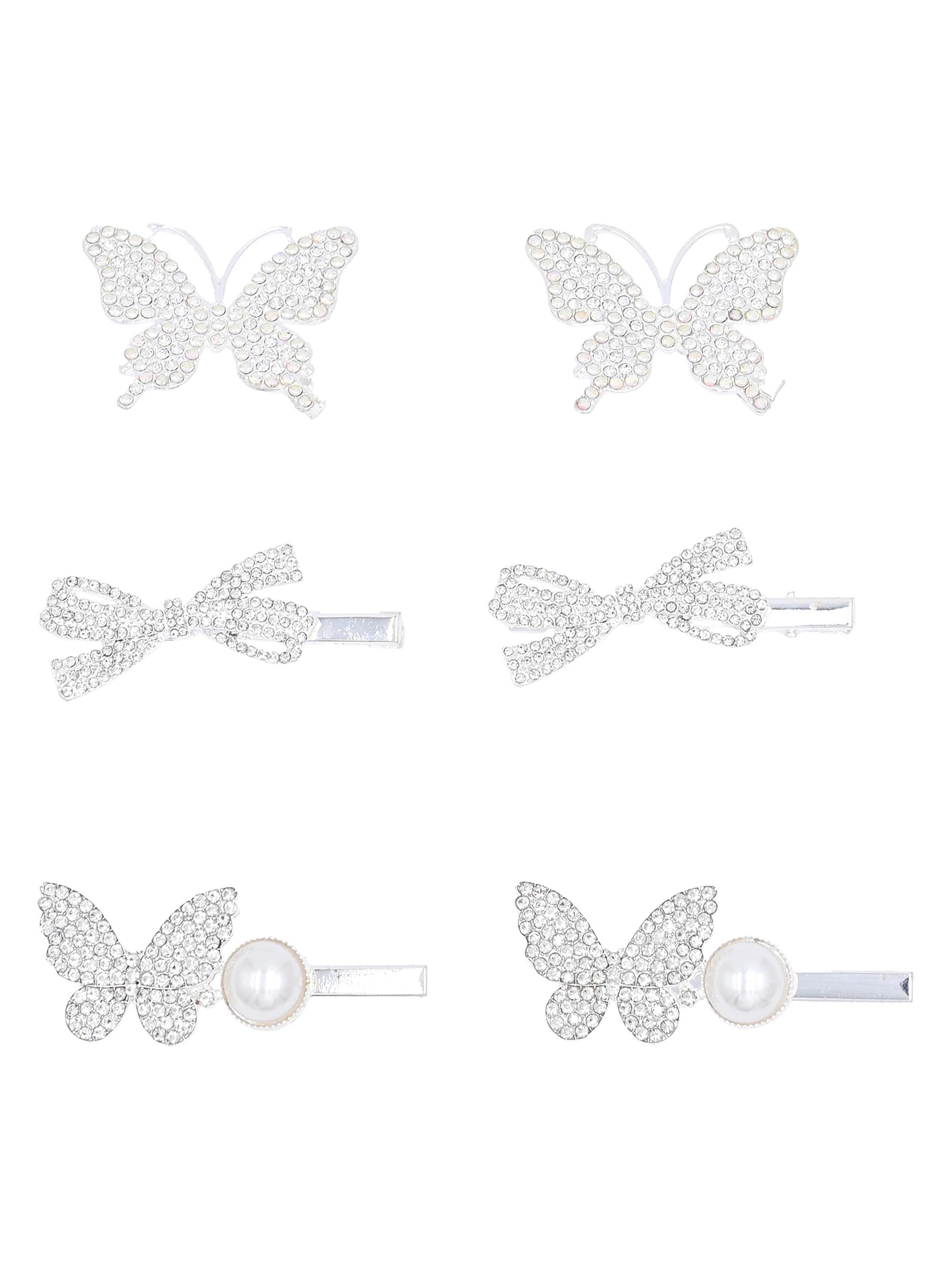 Mimi Tutu 6-Piece Crystal Hair Clip Set - Silver