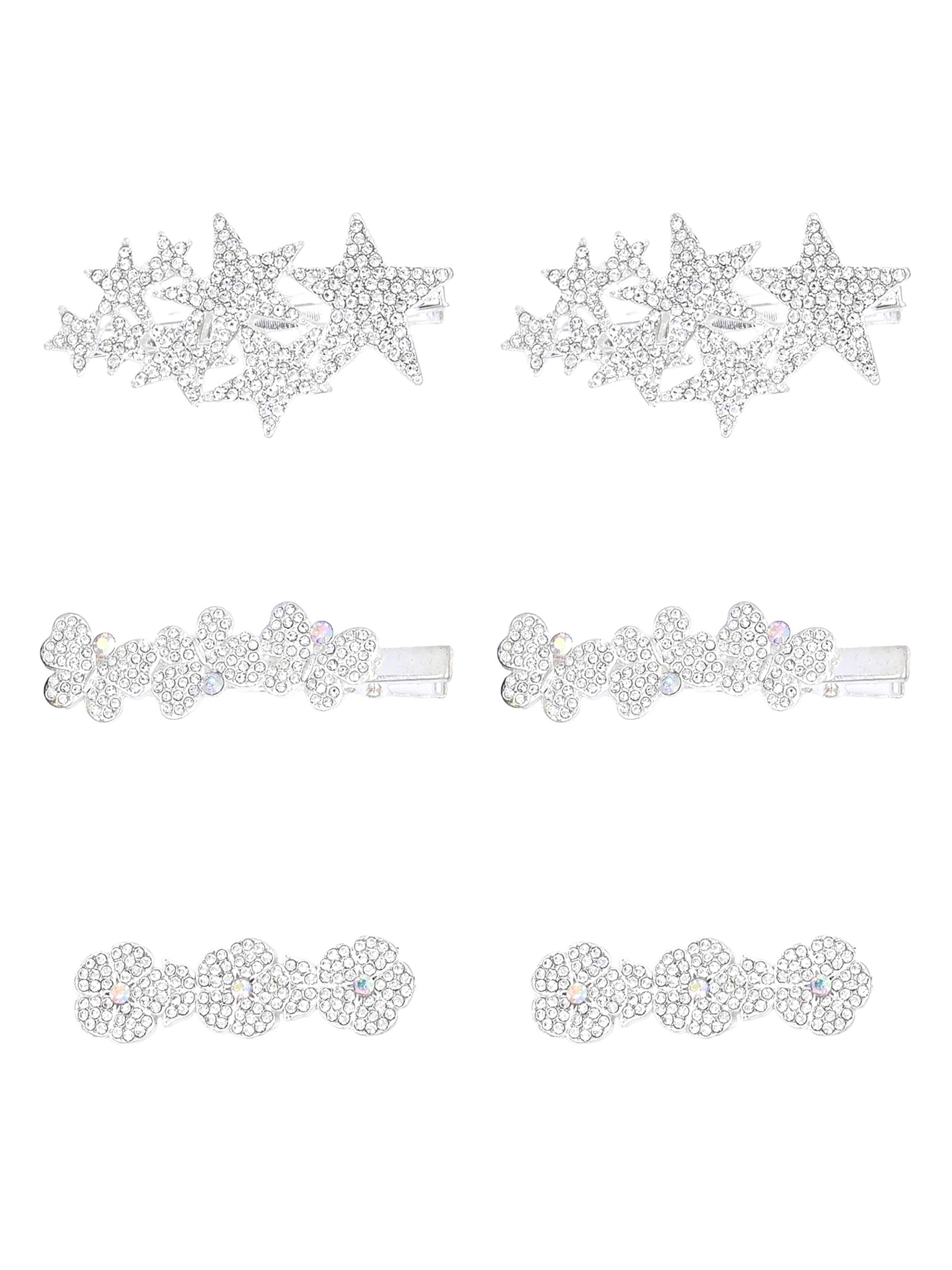 Mimi Tutu 6-Piece Crystal Hair Clip Set - Silver