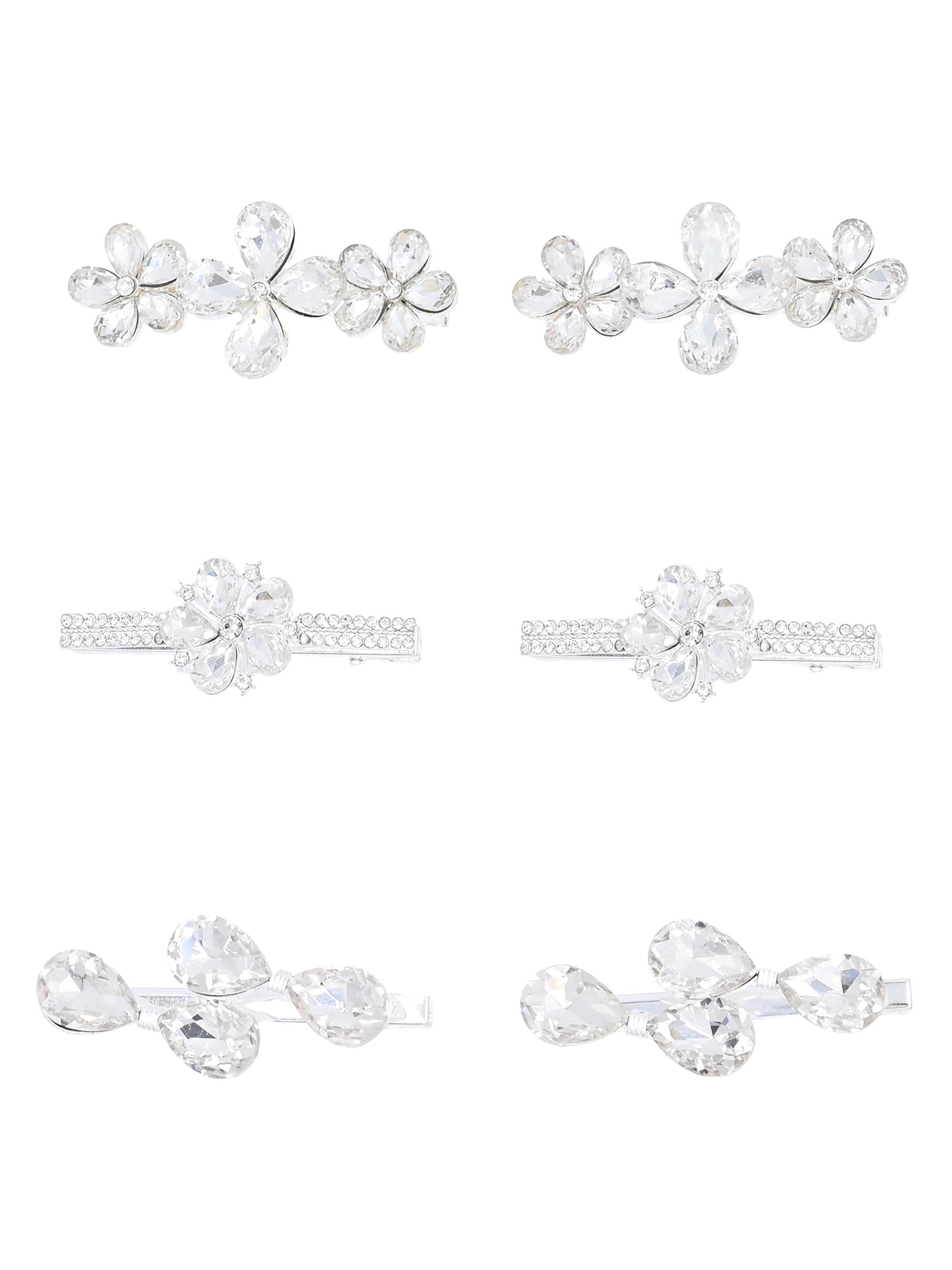 Mimi Tutu 6-Piece Crystal Hair Clip Set - Silver
