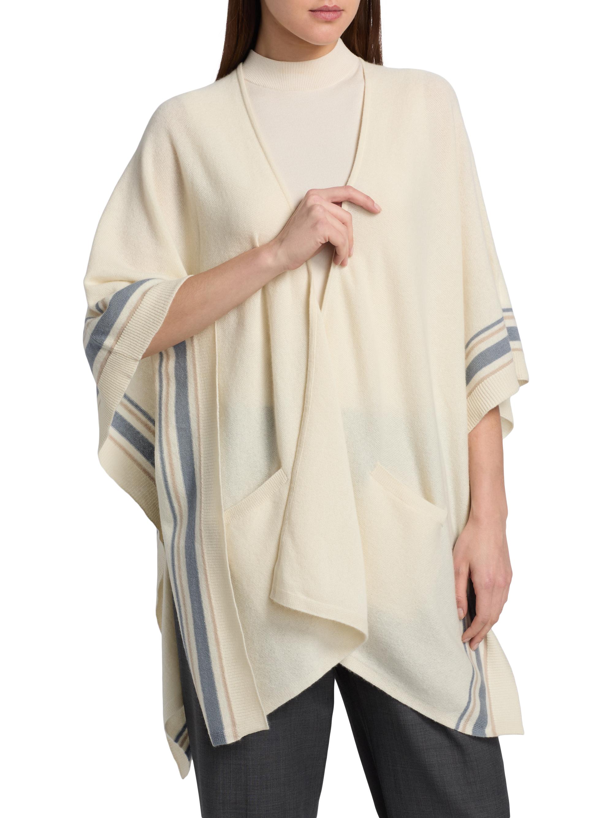 Vince Women's Striped Cashmere Knit Cape - Rice | Thumbnail 3