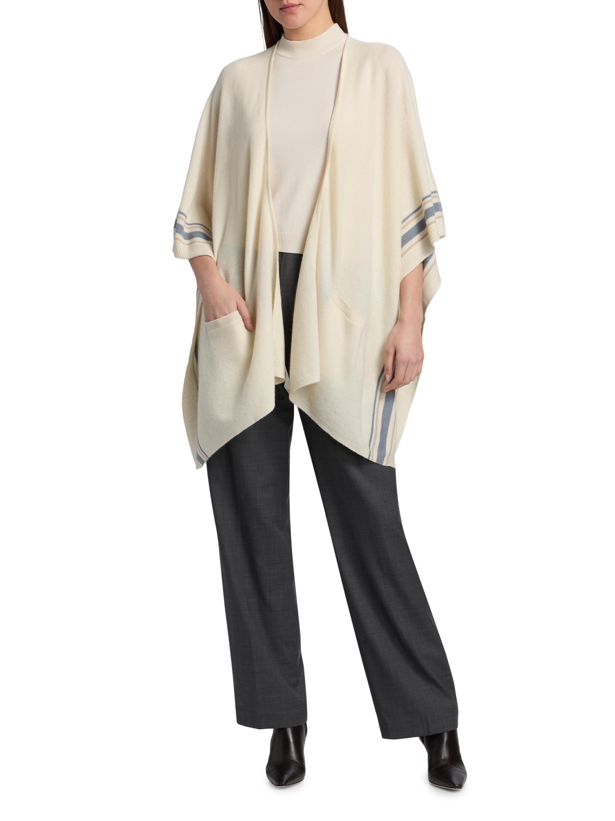 Vince Women's Striped Cashmere Knit Cape - Rice | Thumbnail 2