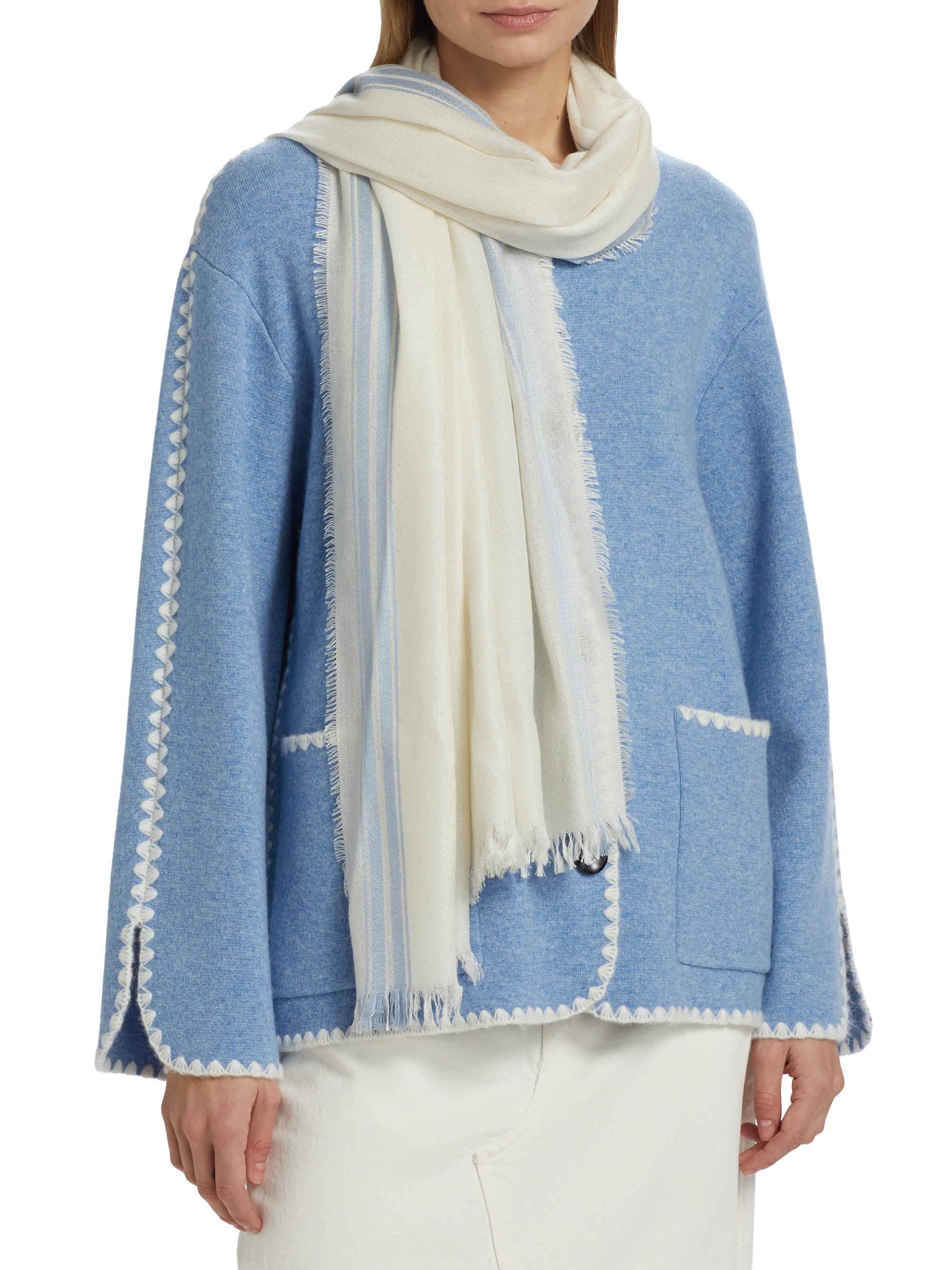 Vince Women's Cashmere & Silk Twill Border Striped Scarf - Sky