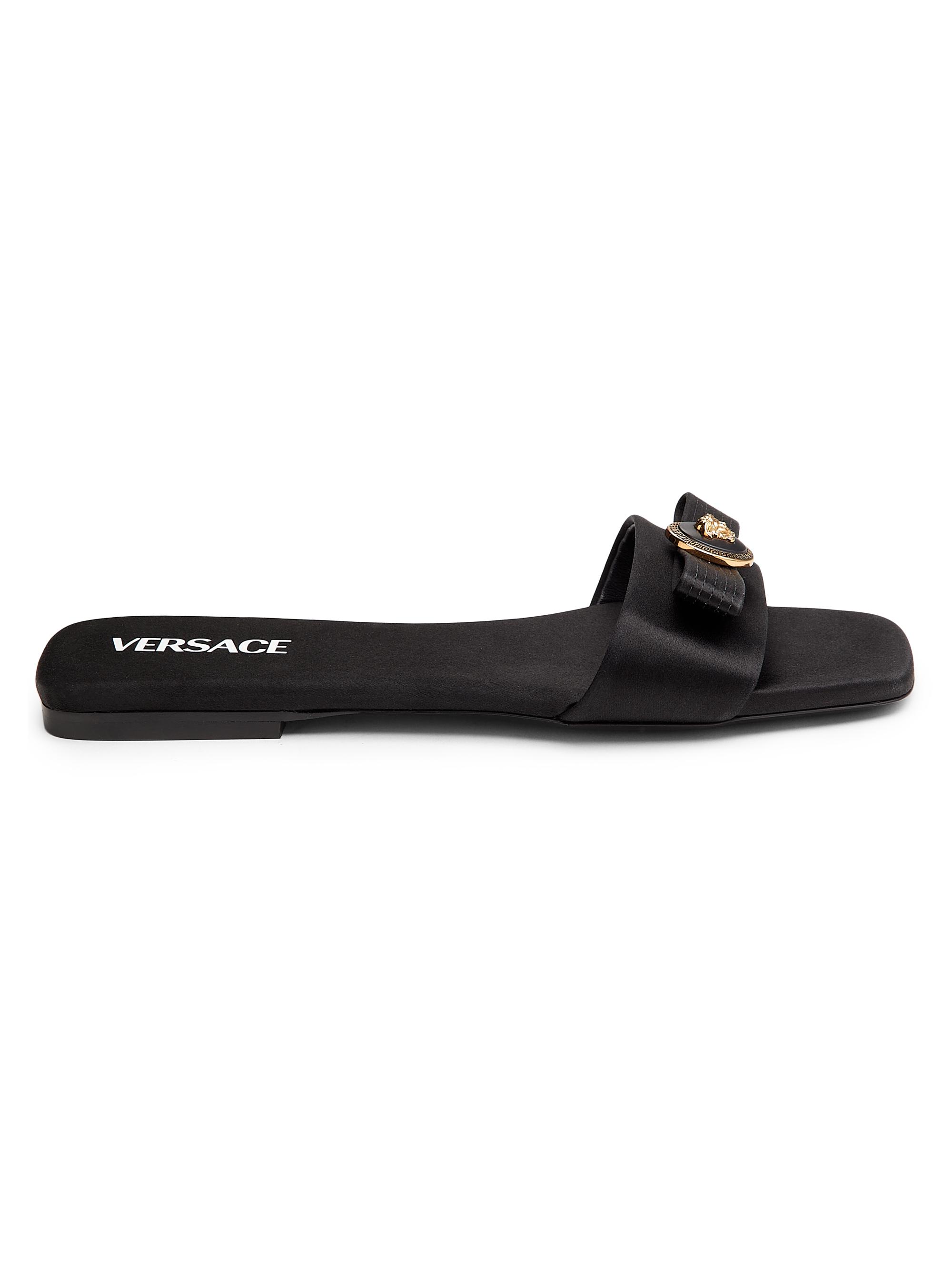 Versace Women's Logo Silk Flats - Black  Gold