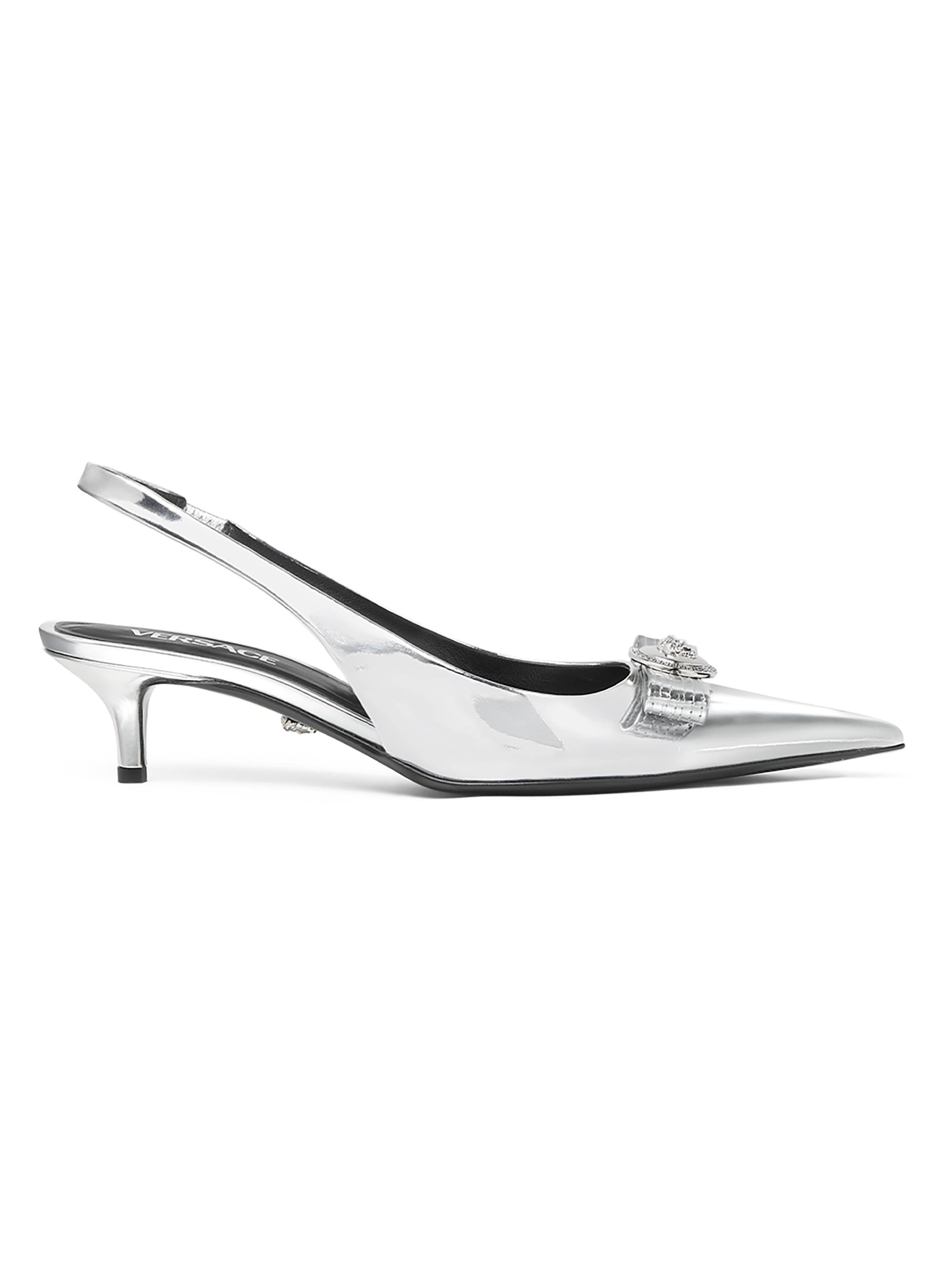 Versace Women's Metallic Leather Slingback Pumps - Silver Palladium