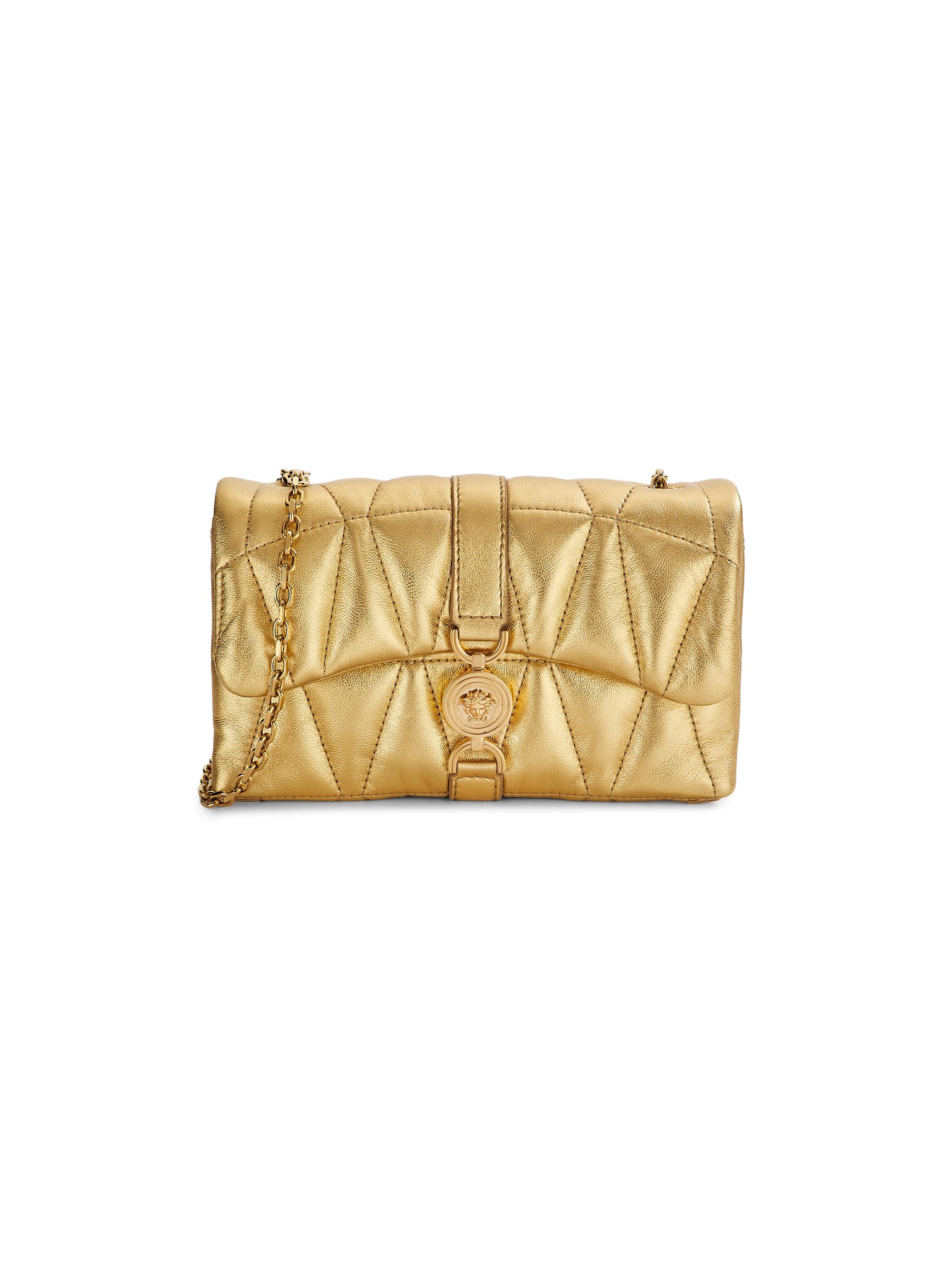 Versace Women's Mini Kleio Metallic Quilted Leather Crossbody Bag - Gold