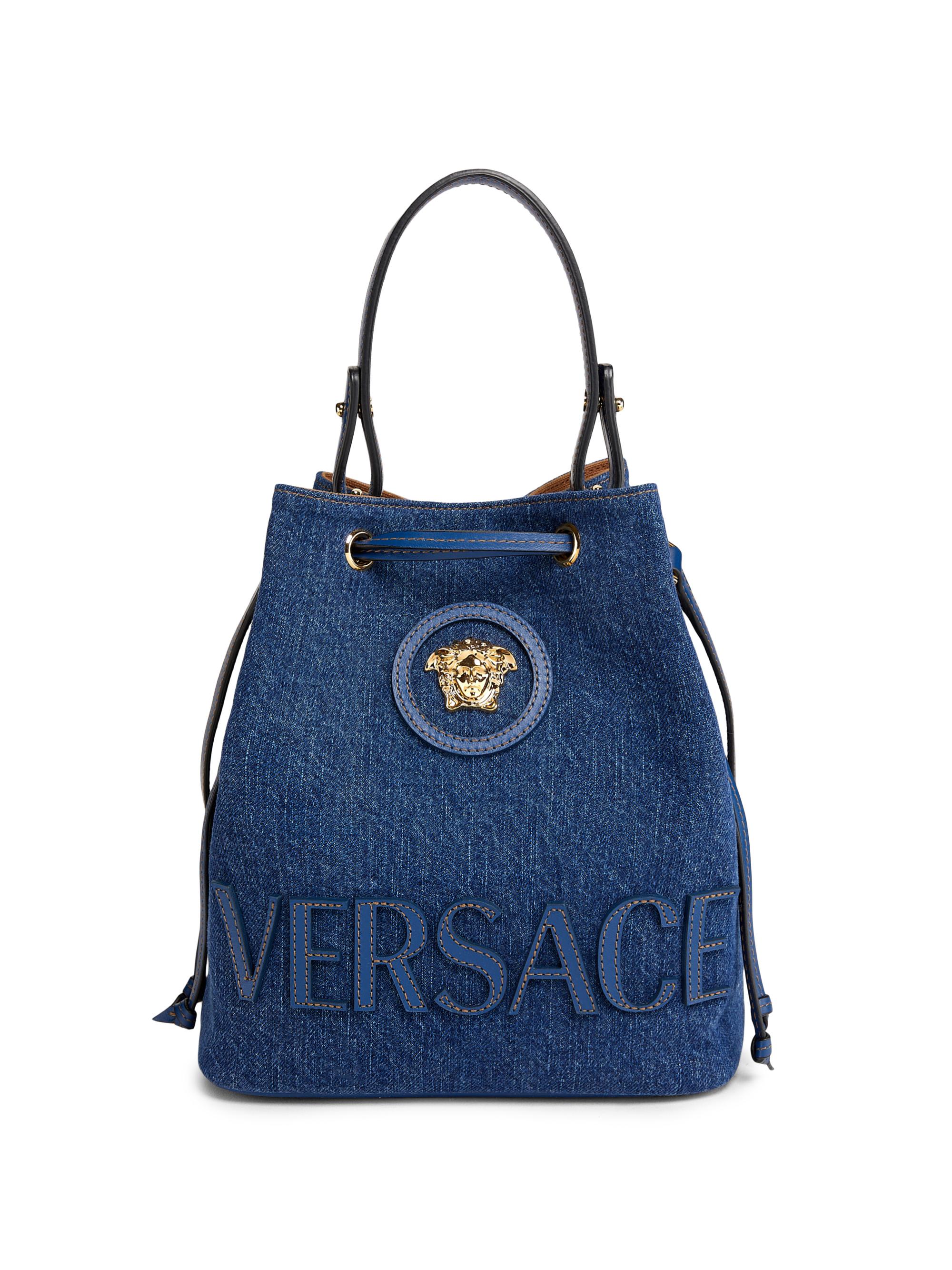 Versace Women's Medusa Denim Top-Handle Bucket Bag - Navy Blue  Gold